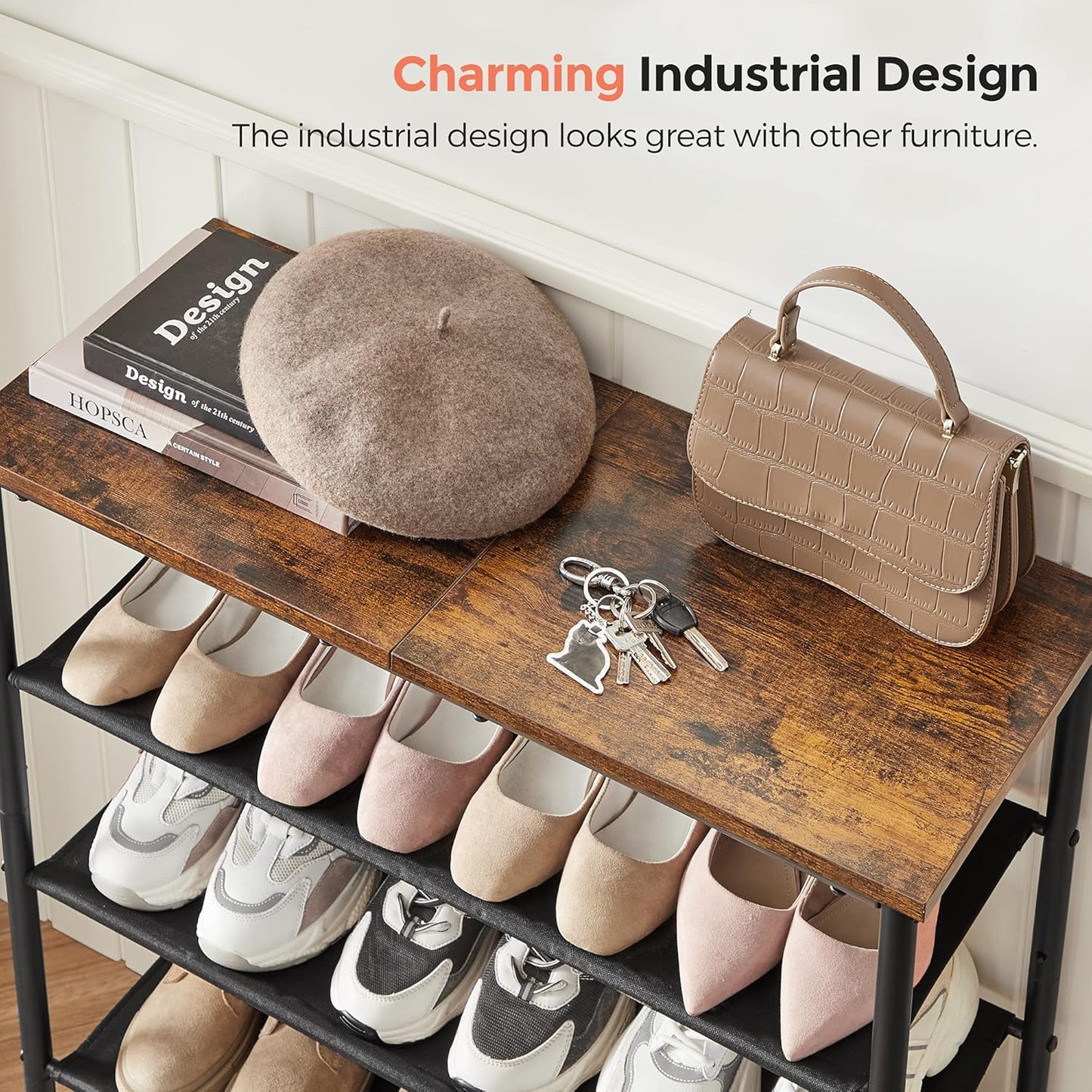 Industrial 4-Tier Shoe Rack – Rustic Storage Organizer