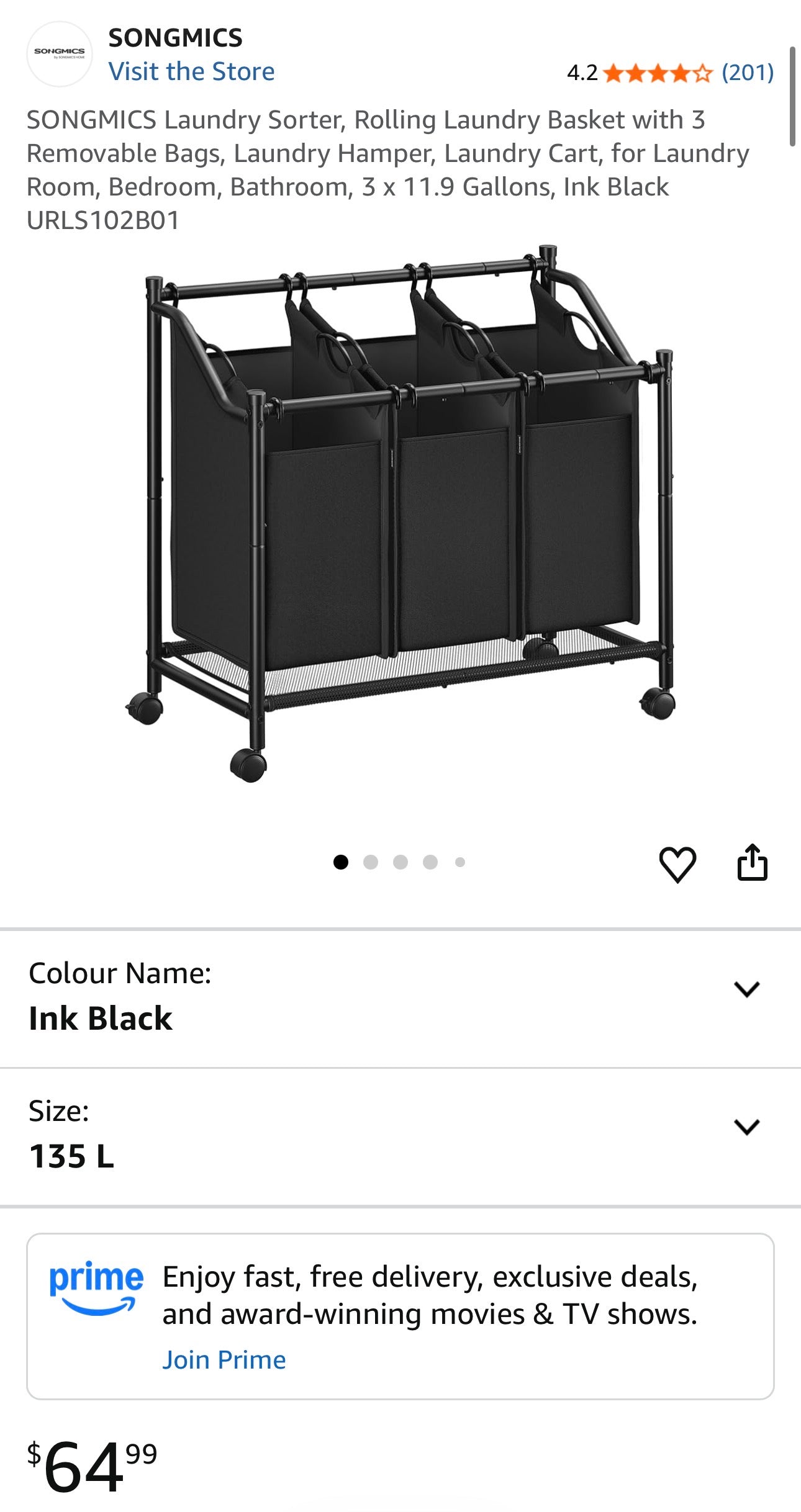SONGMICS 3-Bag Rolling Laundry Sorter