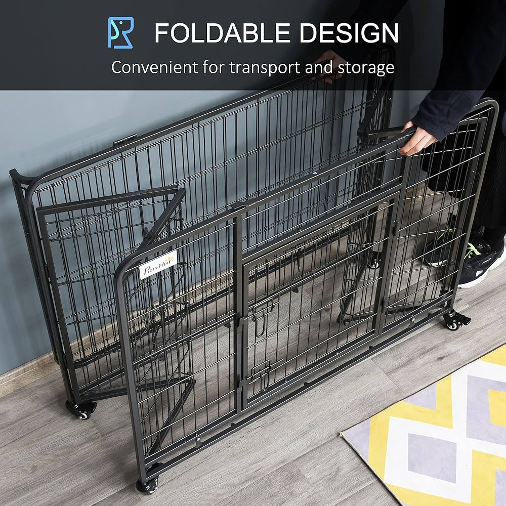 PawHut Heavy-Duty Foldable Dog Crate with Wheels - Large