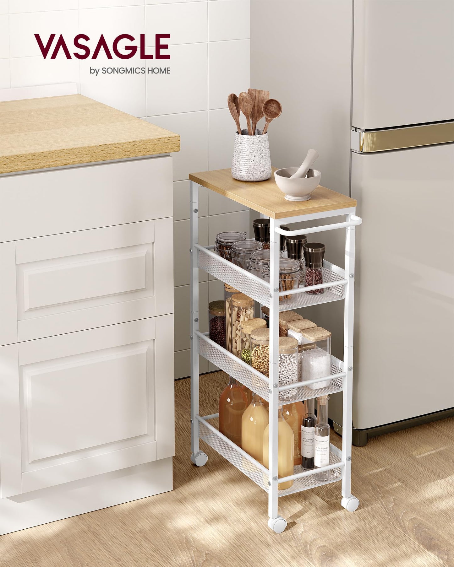 VASAGLE 4-Tier Slim Rolling Storage Cart