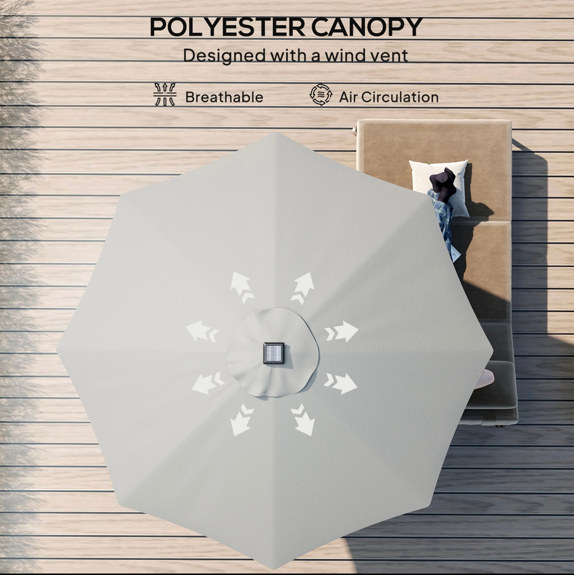 Outsunny 9ft Solar LED Patio Umbrella – 24 Lights | Tilt & Crank | Water-Resistant Canopy | Steel Frame