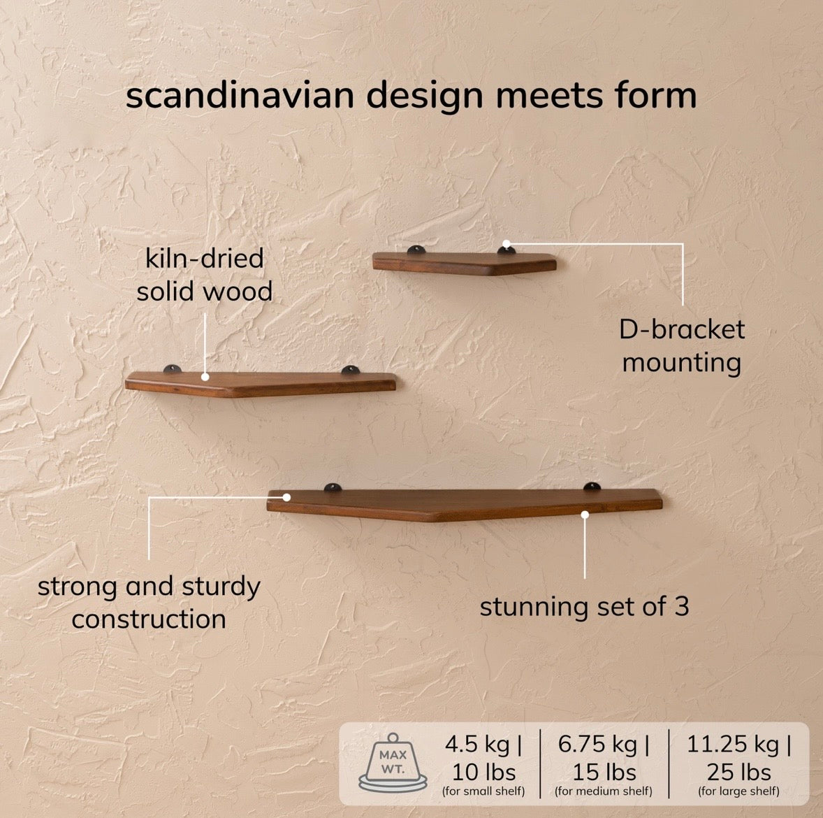 Force Solid Mango Wood Wall Shelf Set