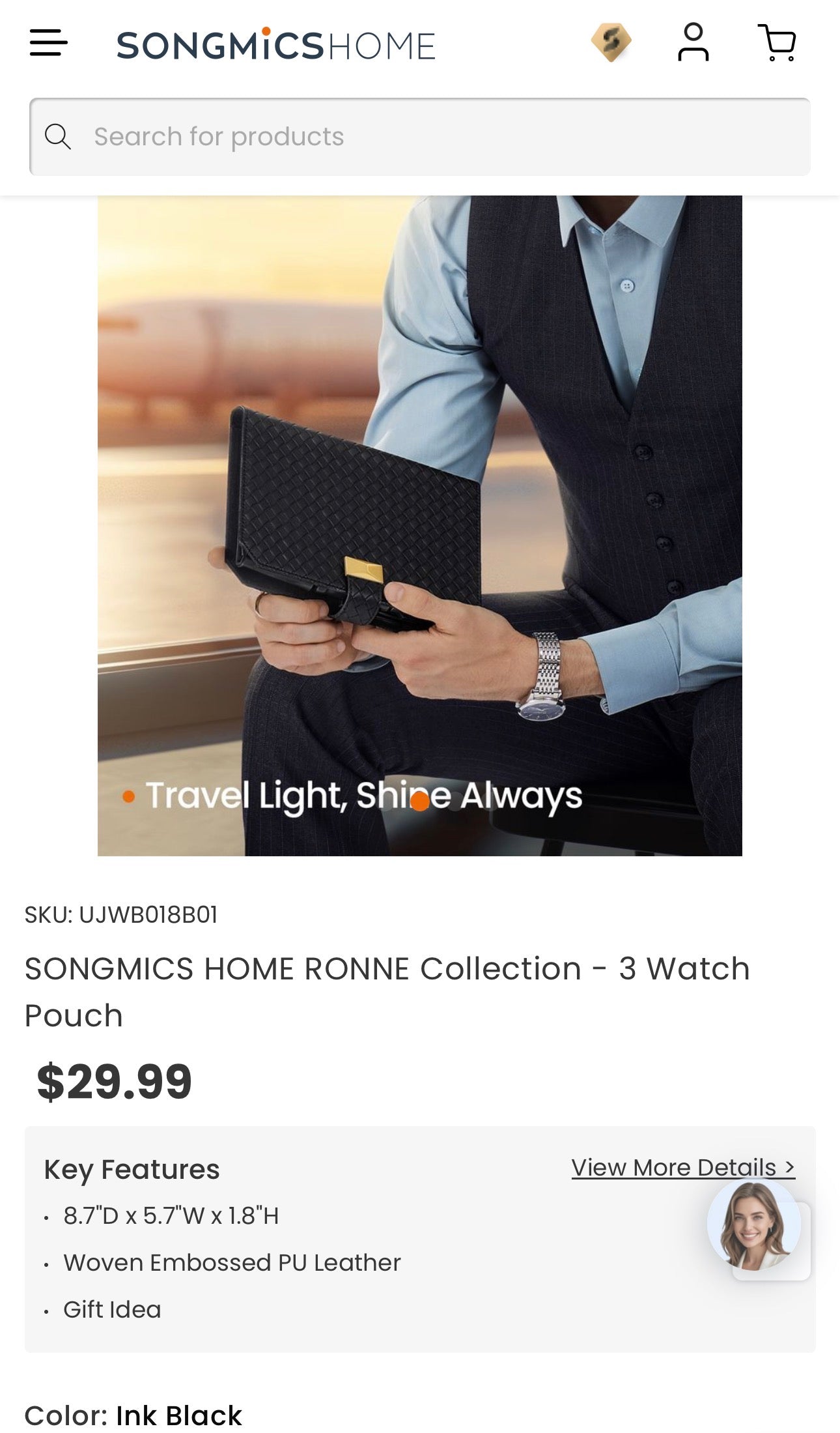 SONGMICS HOME 3-Watch Travel Case