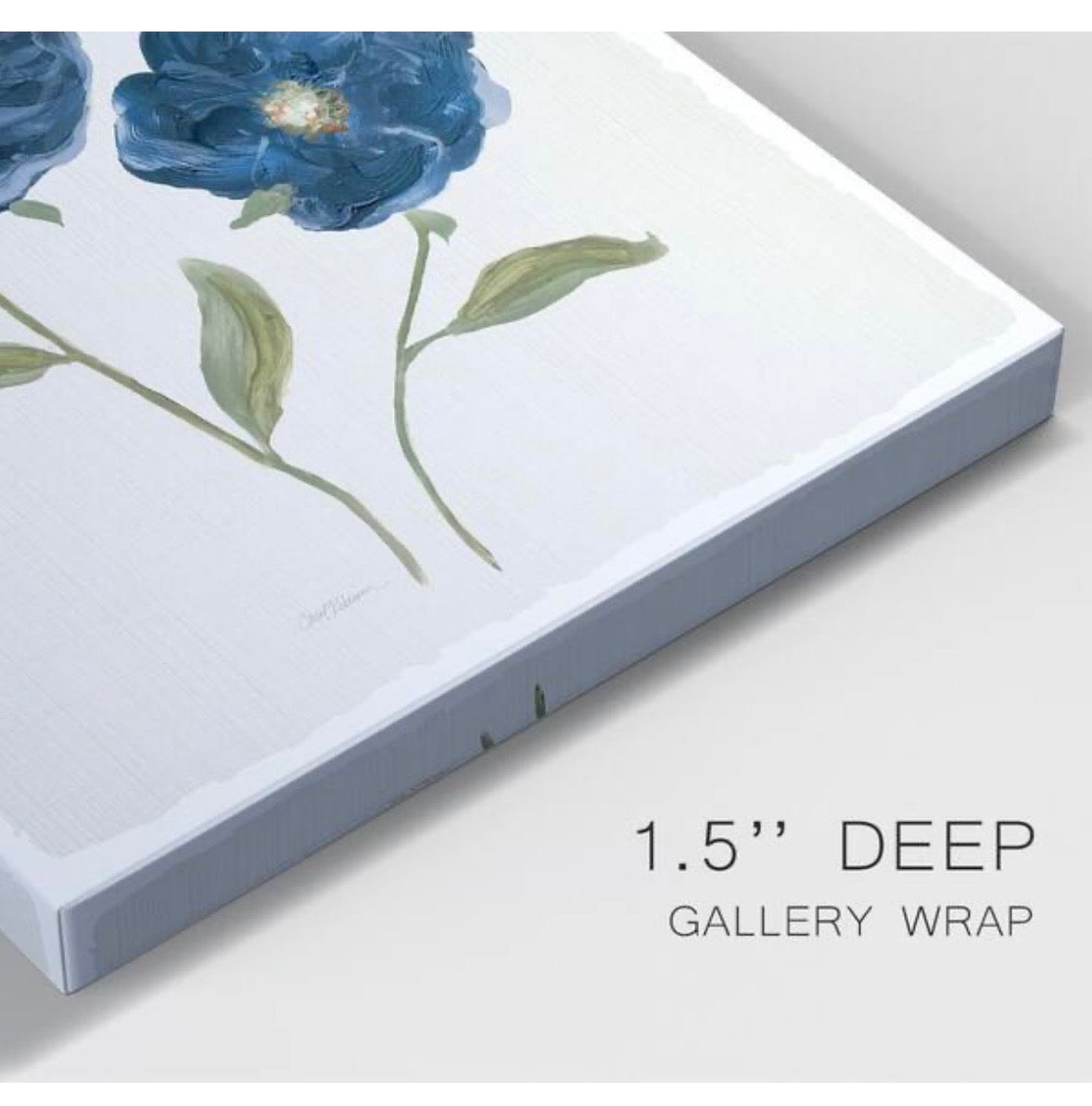Blue Mums Floral Canvas Wall Art – Green Wood Frame (Set of 2)