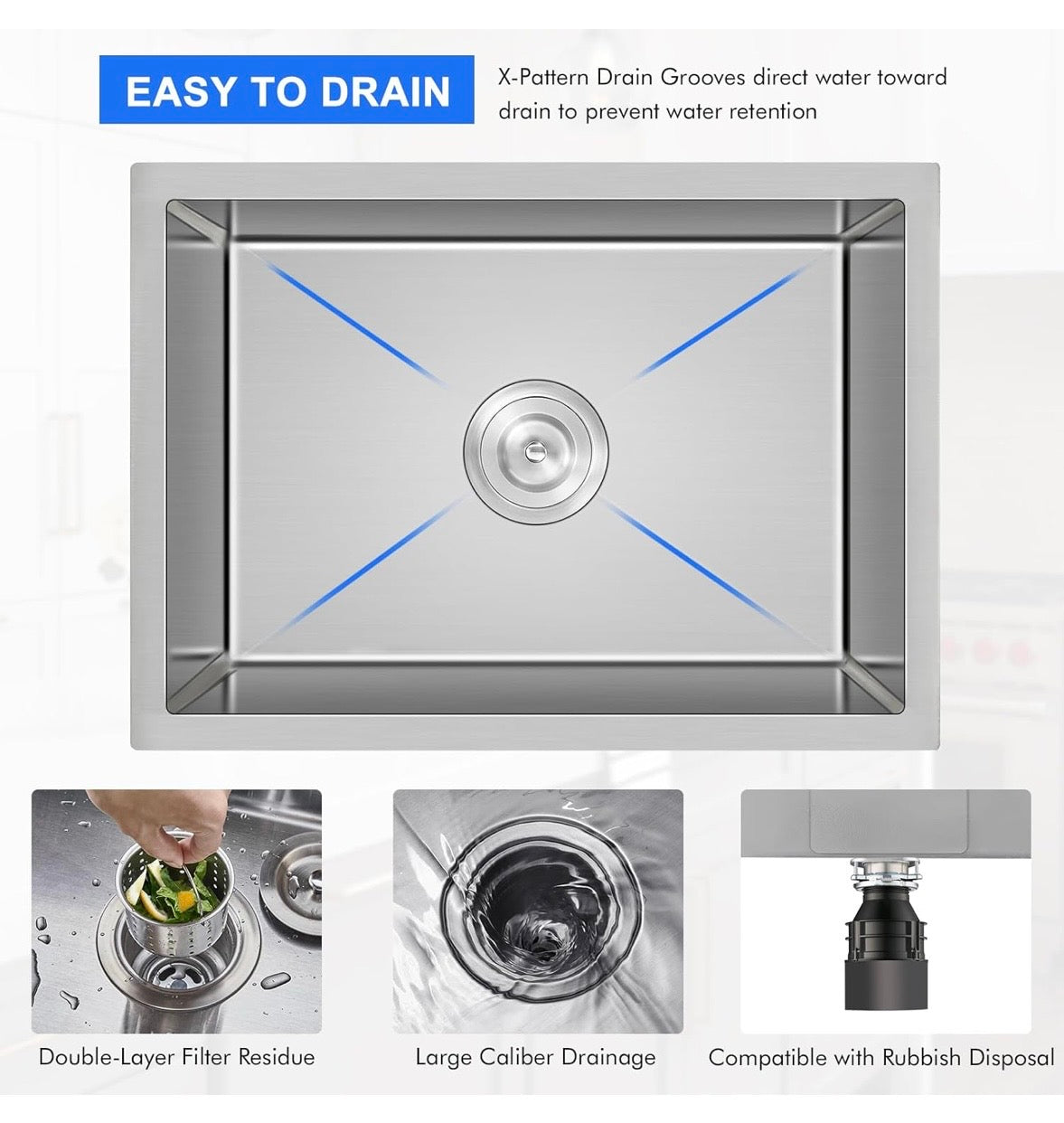 23” Undermount Stainless Steel Kitchen Sink