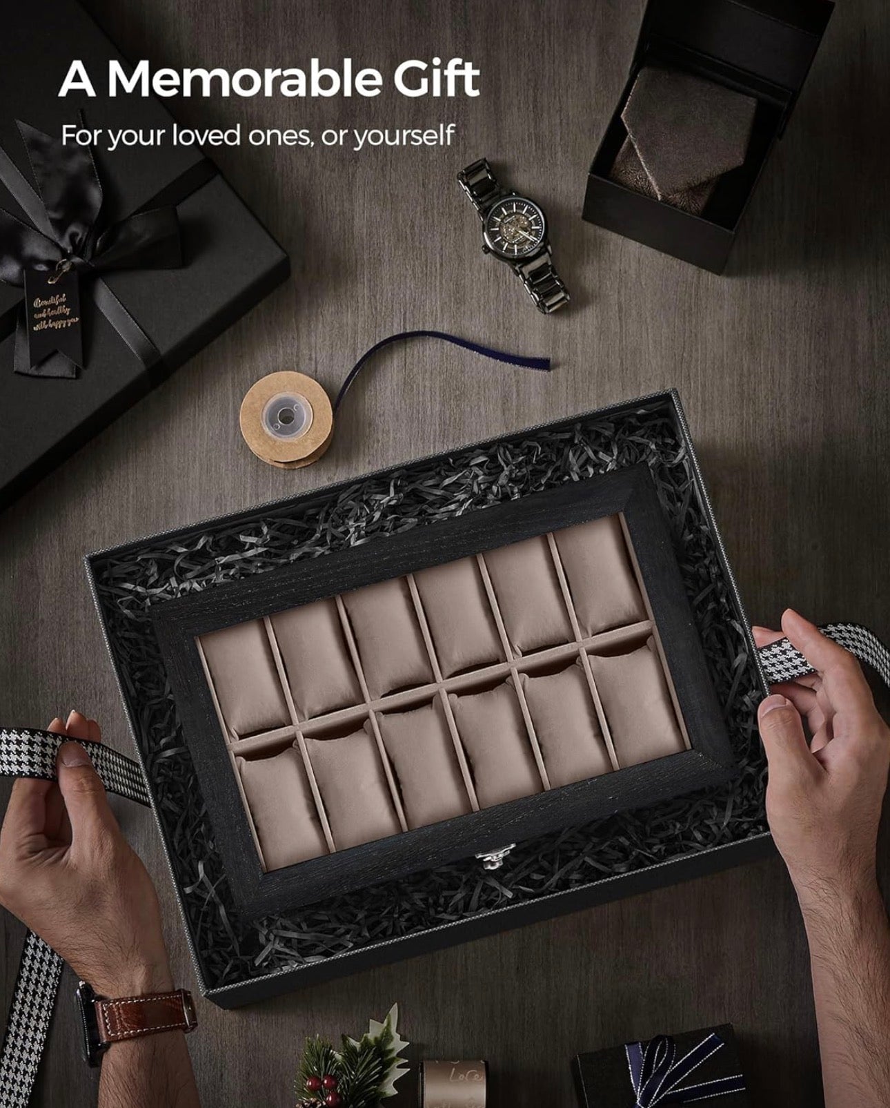SONGMICS 12-Slot Wooden Watch & Jewelry Box