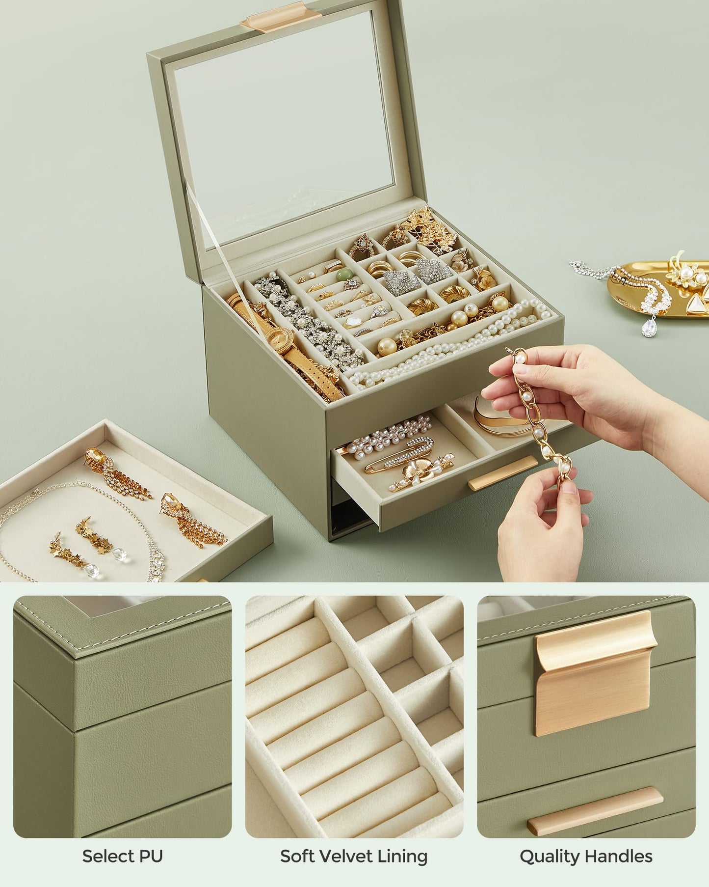 SONGMICS 4-Layer Jewelry Organizer with Glass Lid