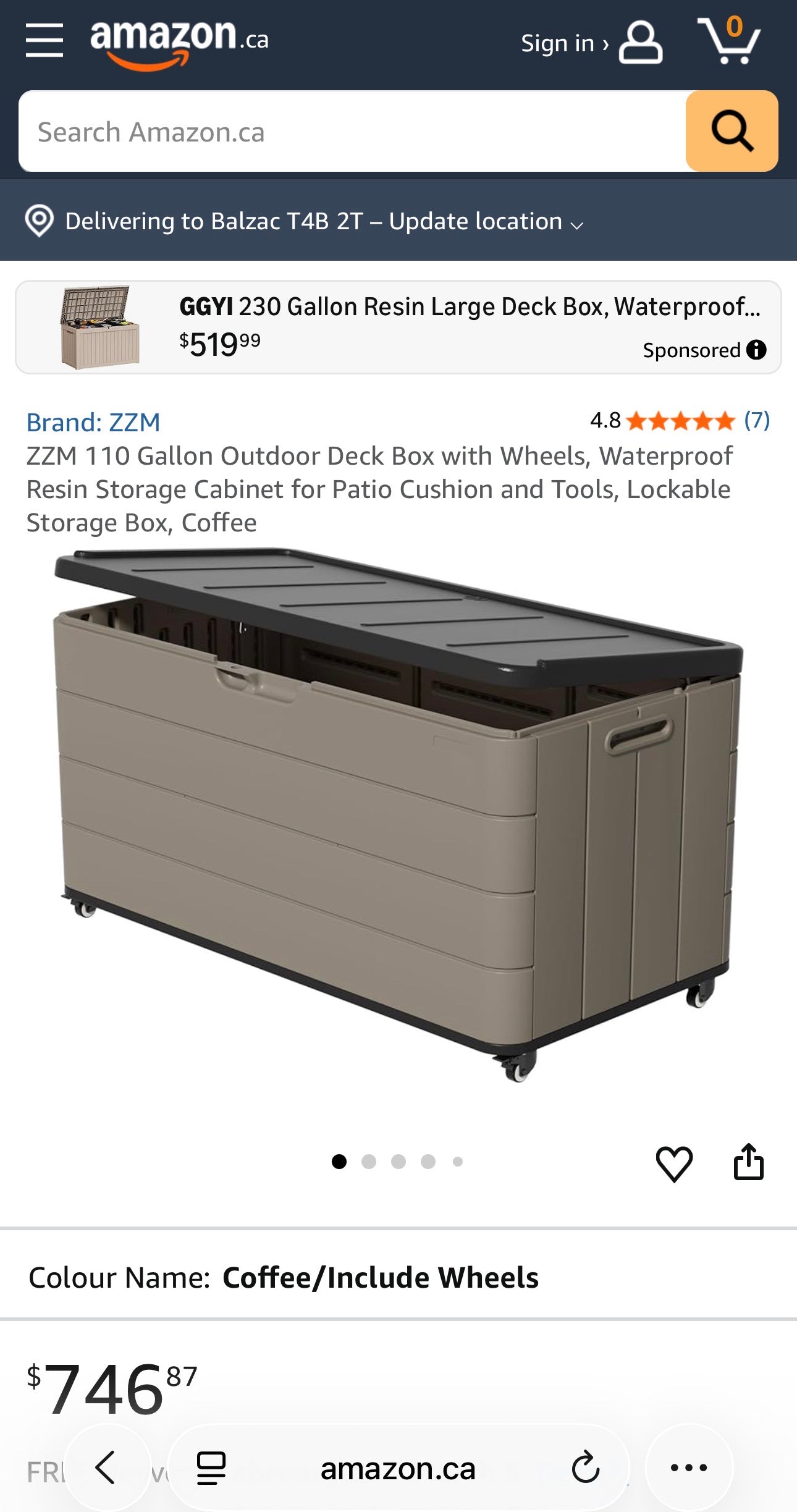 ZZM 100-Gallon Resin Deck Box with Wheels