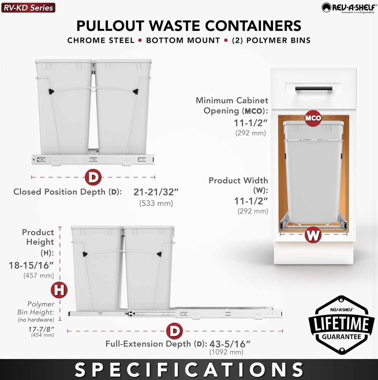 Rev-A-Shelf Double 27-Quart Pull-Out Waste Container System