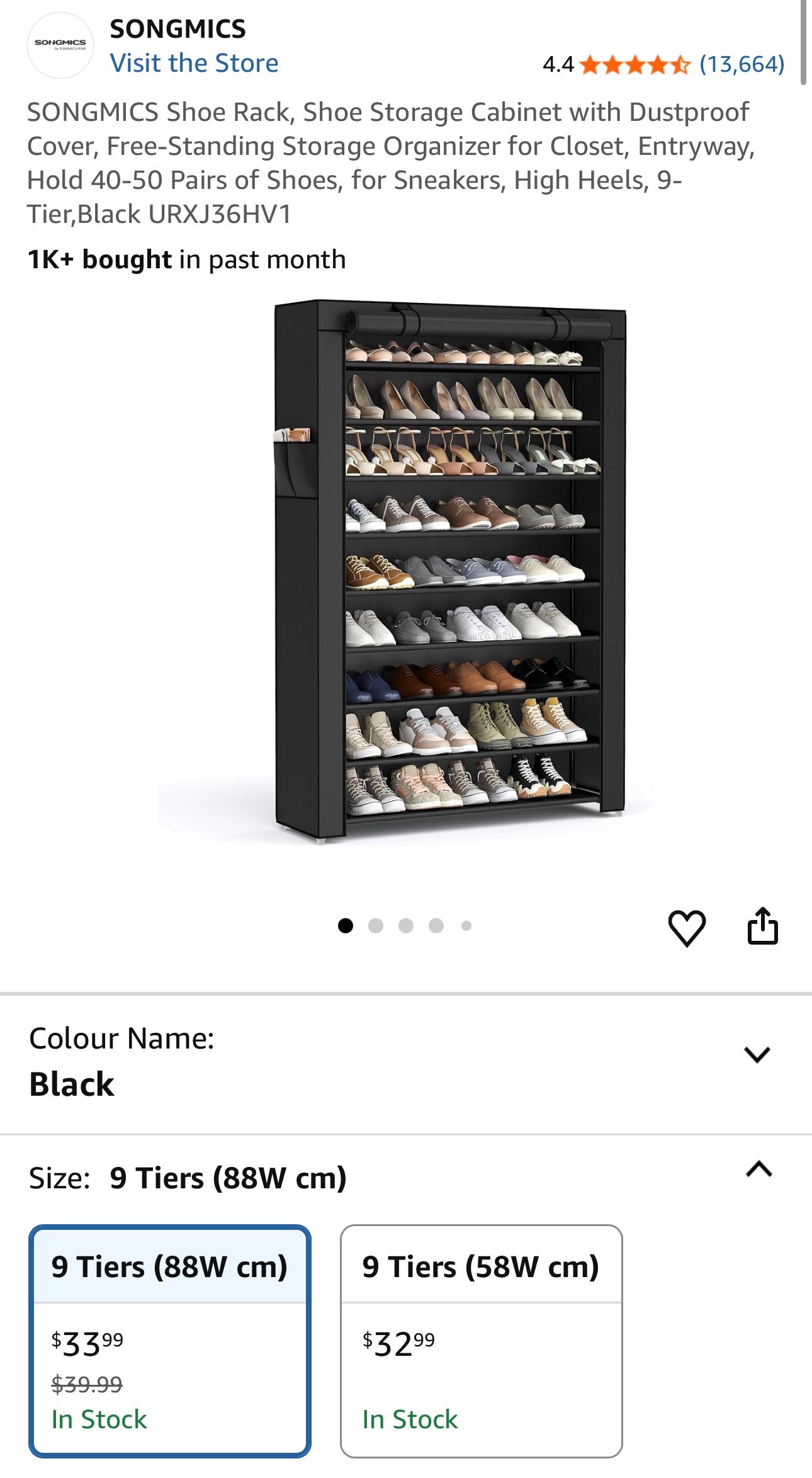 SONGMICS 9-Tier Covered Shoe Organizer with Dustproof Fabric Cover