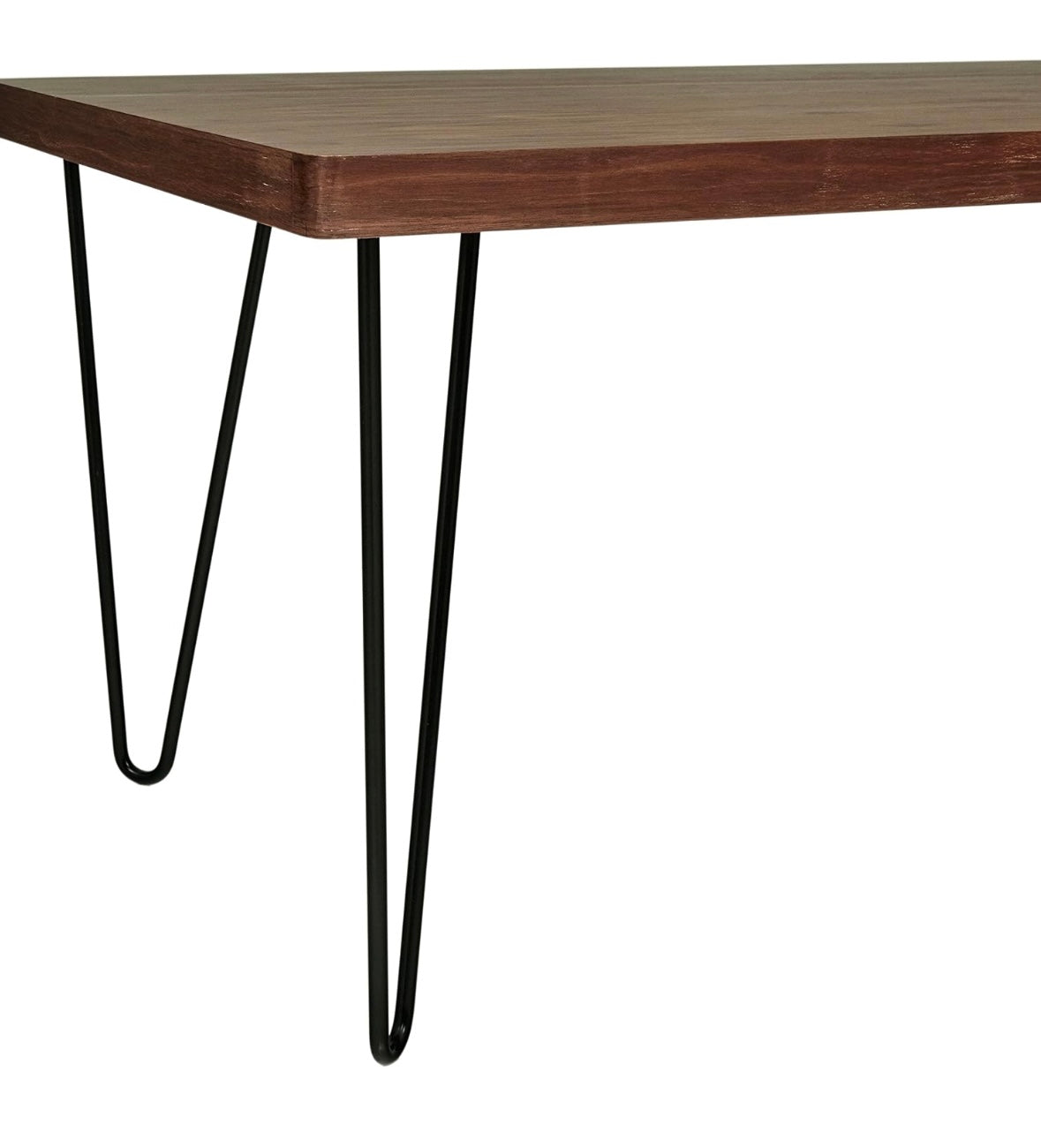 Rivet Modern Walnut-Finish Dining Table with Black Metal Hairpin Legs