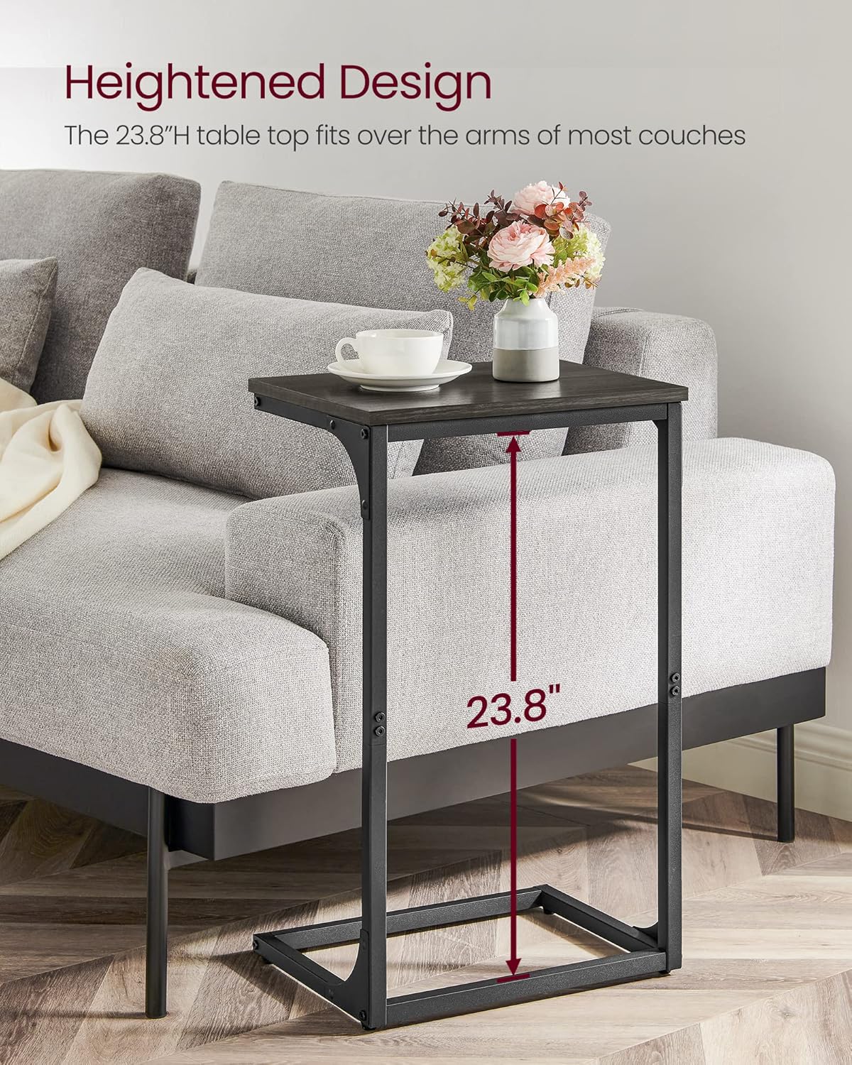 VASAGLE C-Shaped Side Table – Ebonized Oak Finish + Black
