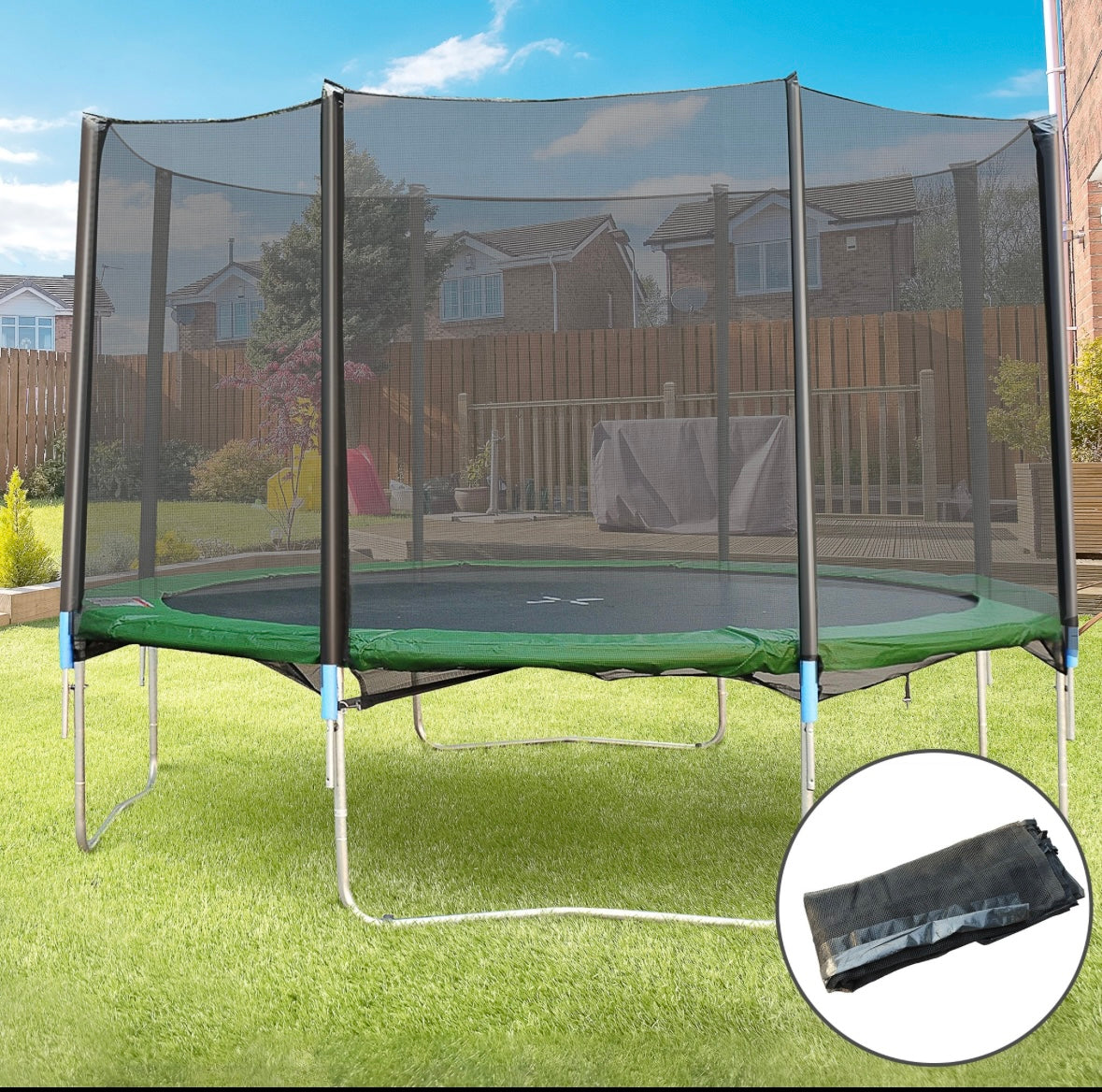 Soozier 12FT Trampoline Safety Enclosure Net with Poles — UV-Resistant Protective Net (Frame & Poles Included)