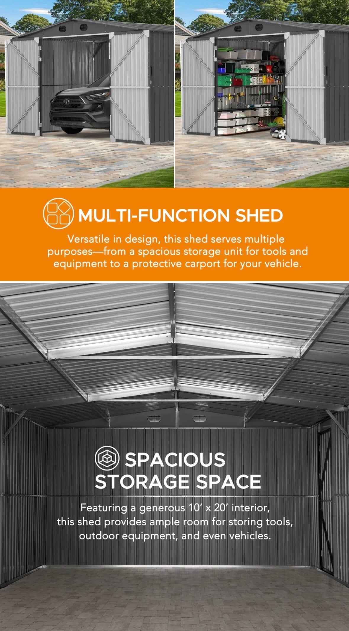 Sunjoy 13’ × 20’ Outdoor Metal Storage Shed