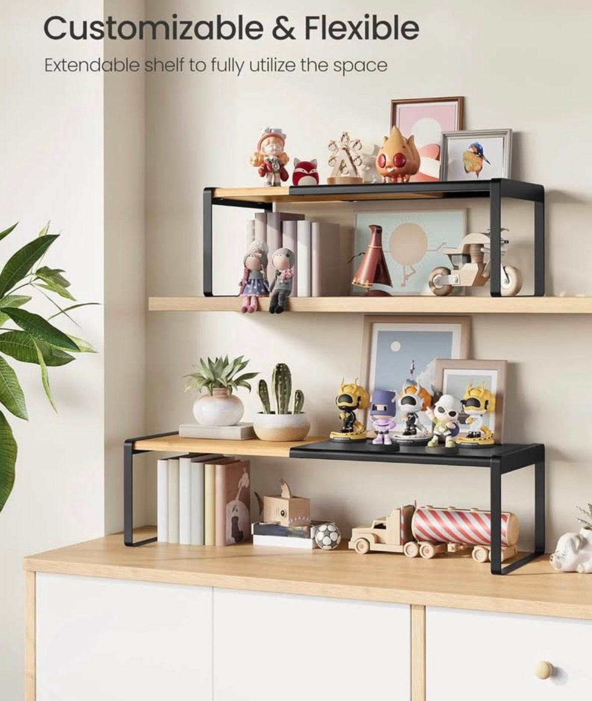 Extendable Bamboo & Steel Kitchen Shelf Organizer