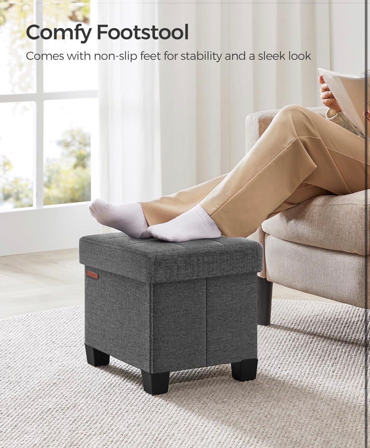 SONGMICS Small Ottoman Foot Rest with Storage