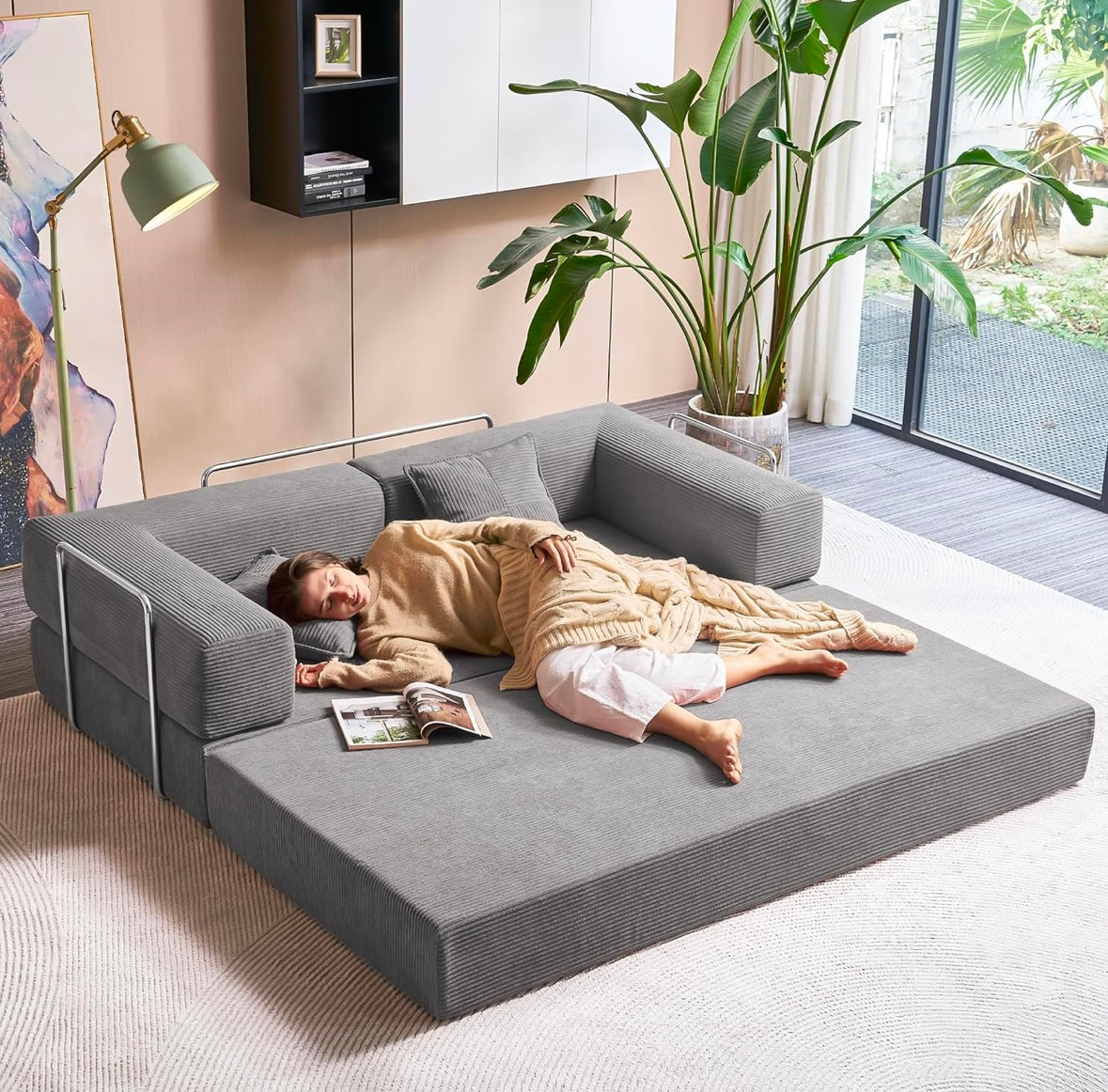 MOEYURO Convertible Foldable Floor Sofa Bed – Corduroy Sleeper Couch