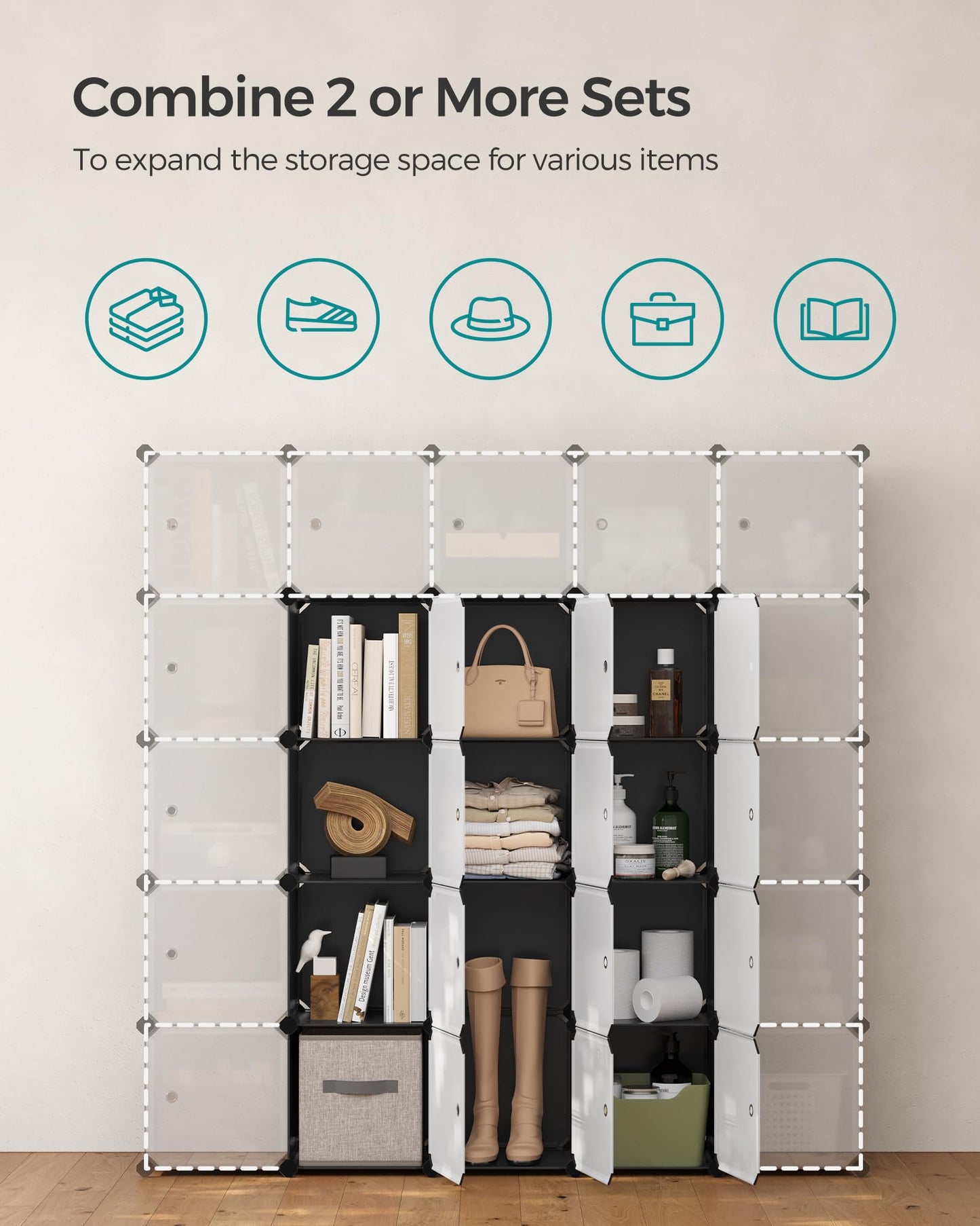 SONGMICS Modular Cube Storage Organizer – Black & White