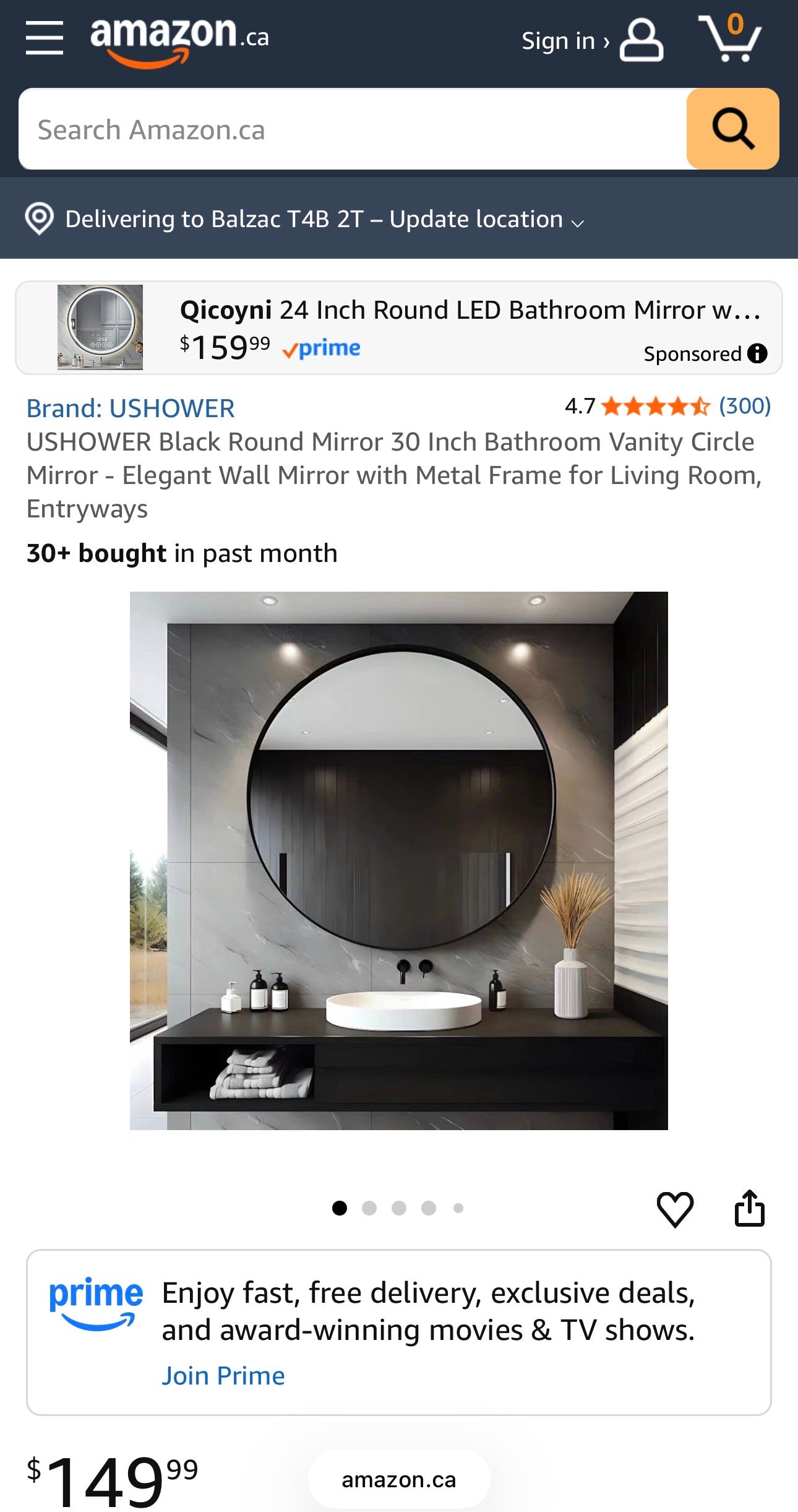 USHOWER 30” Round Wall Mirror – Black Frame