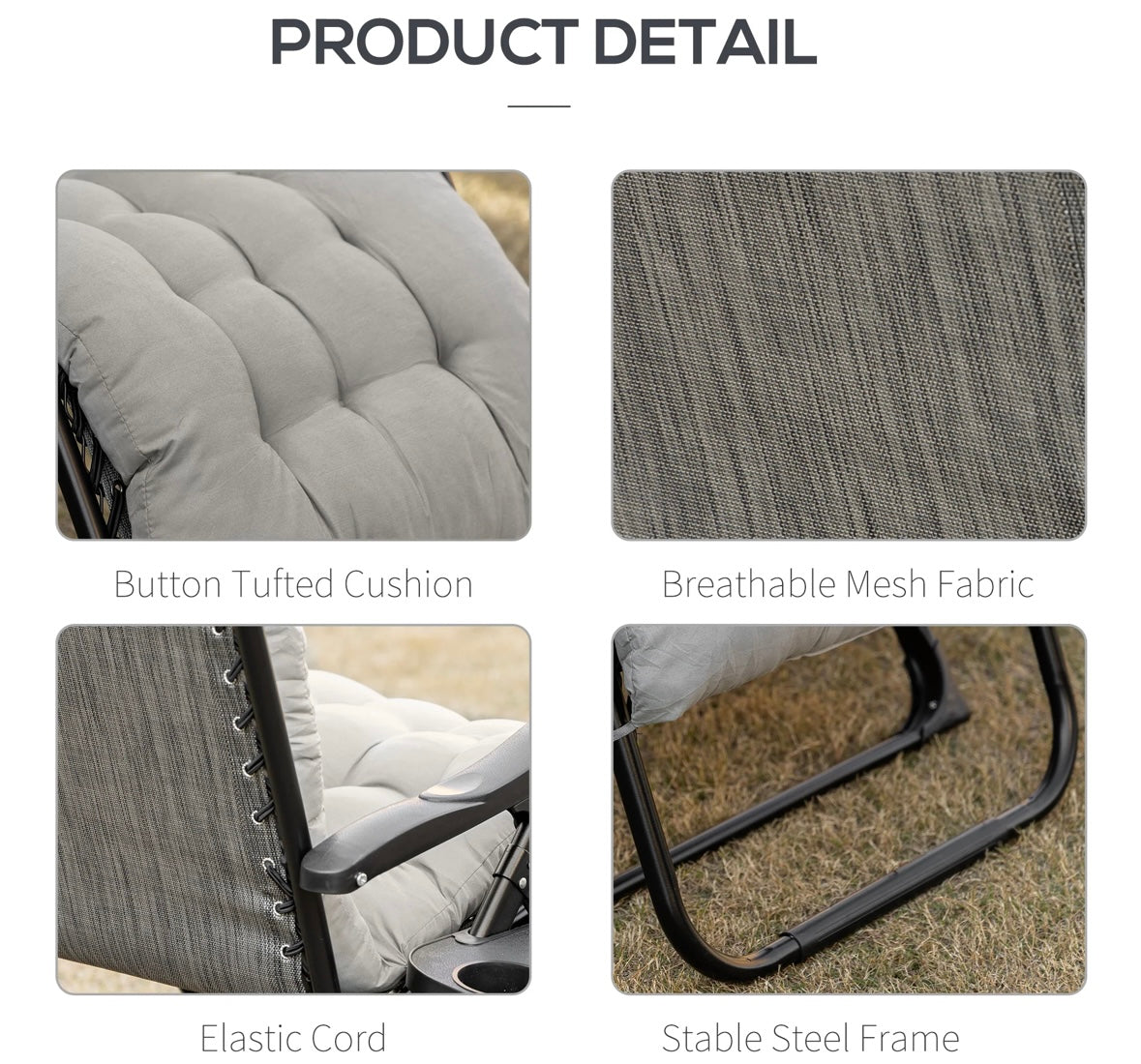 Outsunny Zero-Gravity Recliner Chair — Foldable Lounge with Cupholder Tray (White Frame + Grey Cushion)