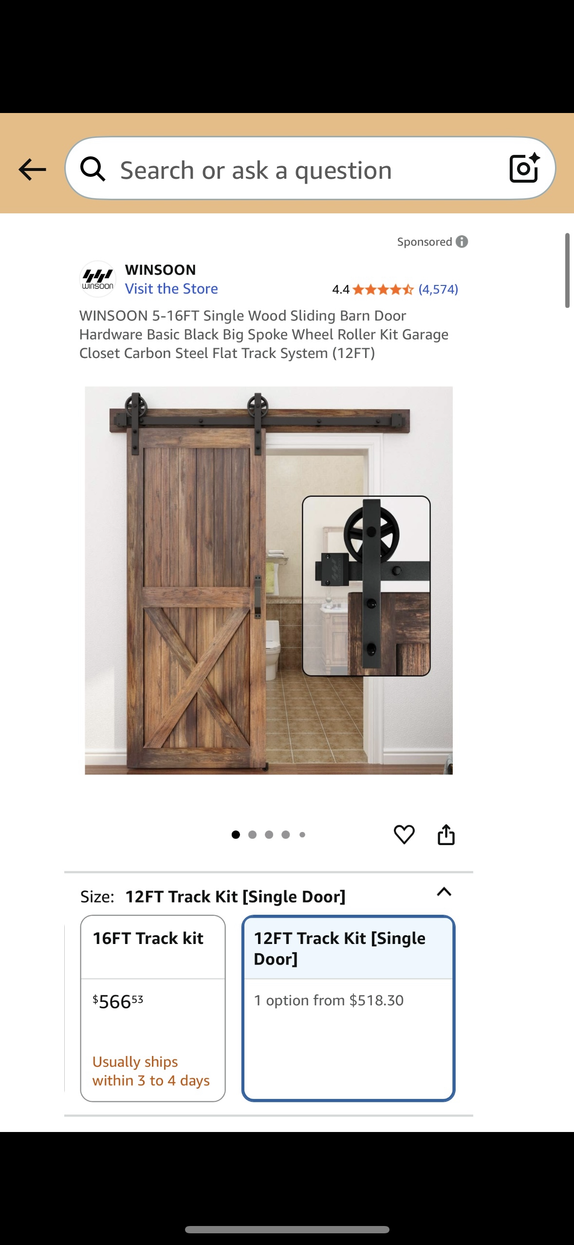 WINSOON 12FT Sliding Barn Door Hardware Kit – Open Box (Half Price!)