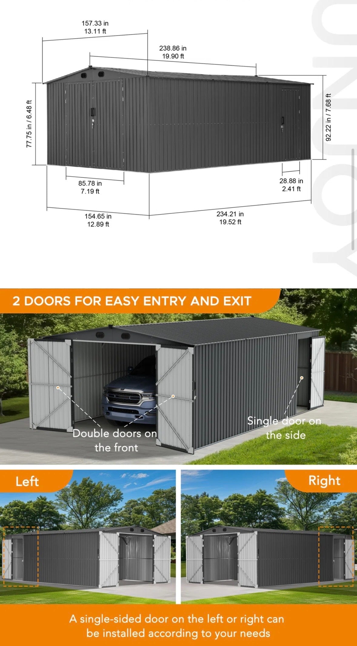 Sunjoy 13’ × 20’ Outdoor Metal Storage Shed