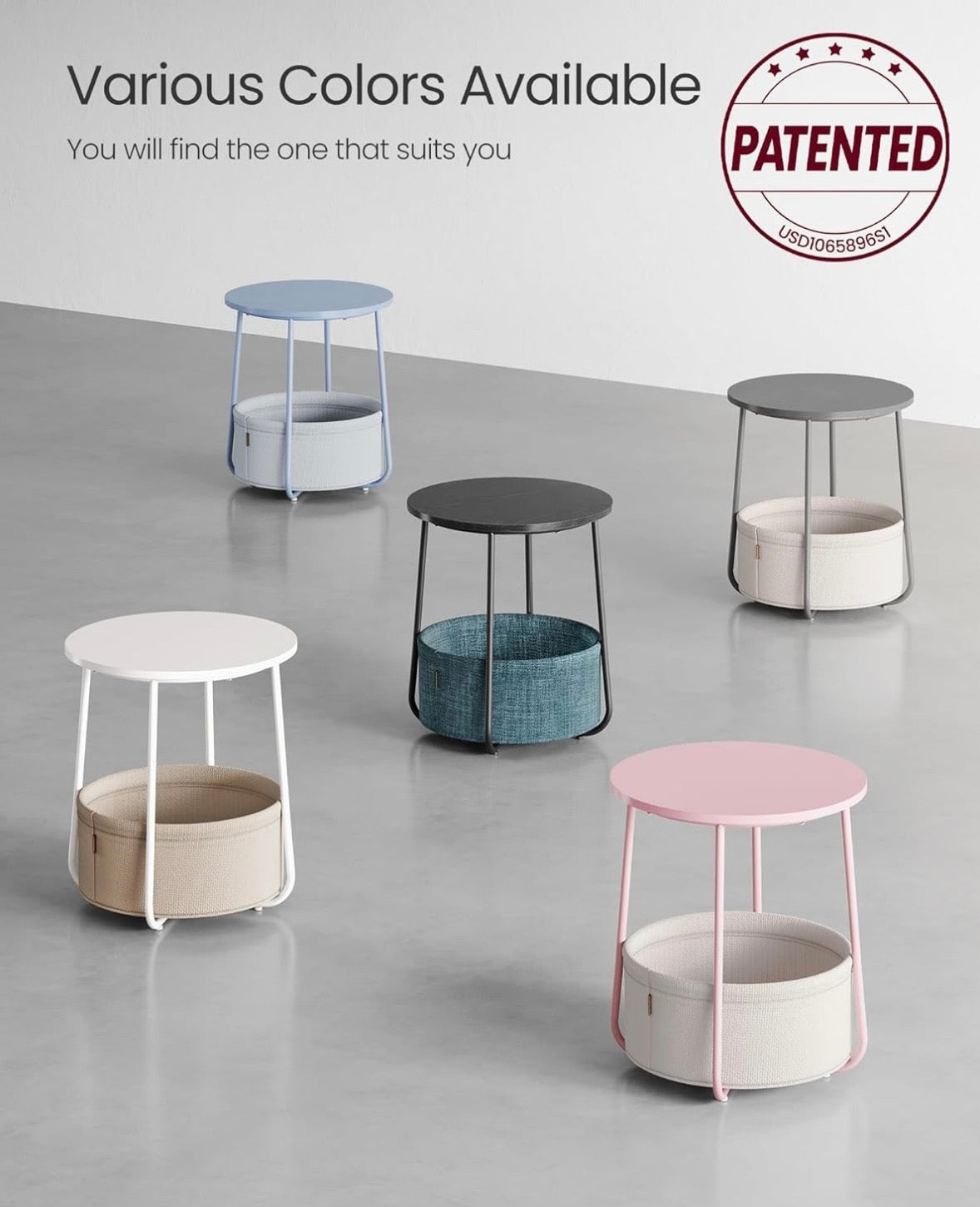 VASAGLE Round Side Table with Storage Basket