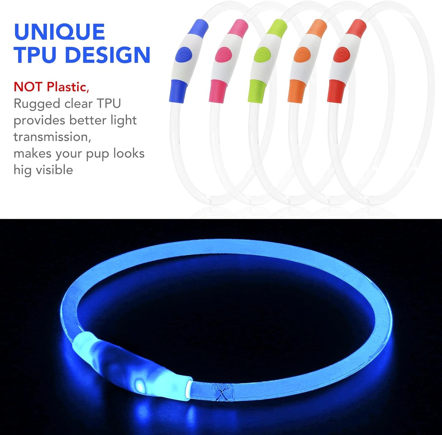 PZRLit USB Rechargeable LED Dog Collar – Blue