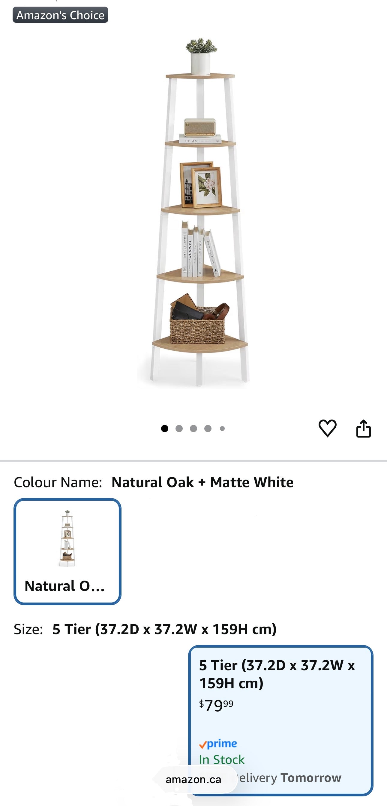 5-Tier Corner Shelf – Natural Oak + Matte White