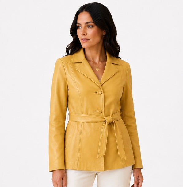 Women’s Honey Leather Belted Jacket