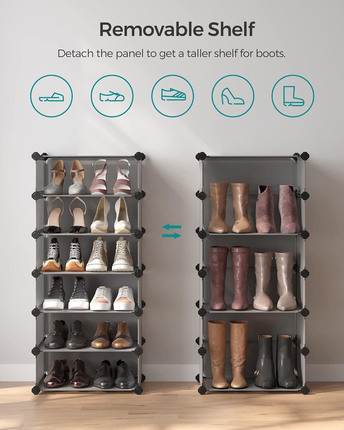 SONGMICS 10-Cube Modular Shoe Rack – Grey