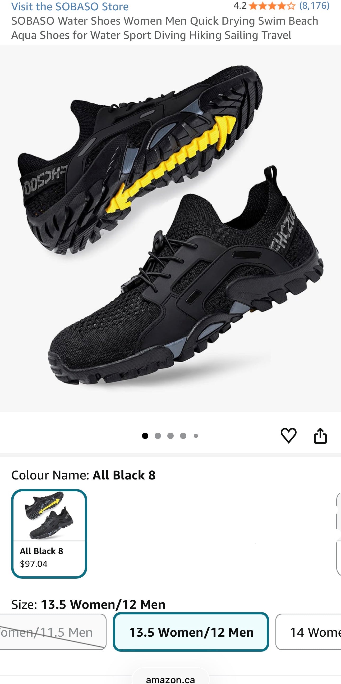 SOBASO All-Black Water Shoes