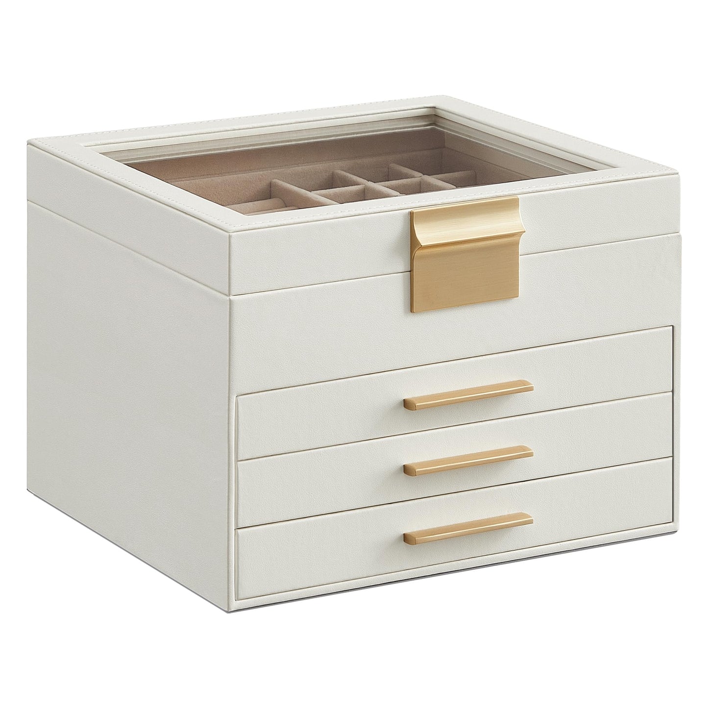 SONGMICS 4-Layer Jewelry Organizer Box – Cloud White + Gold