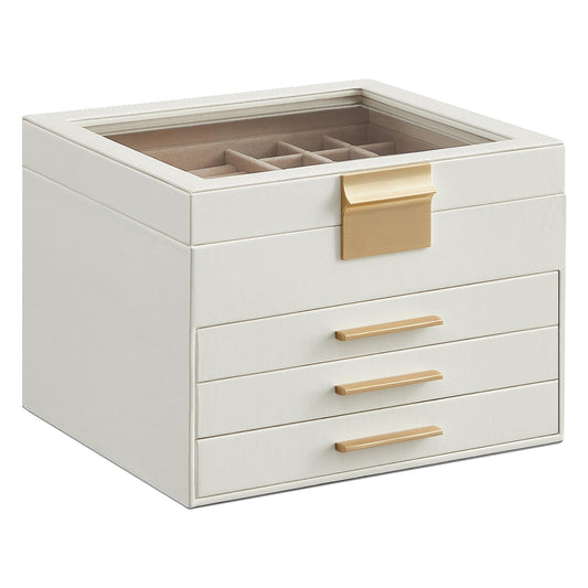 SONGMICS 4-Layer Jewelry Organizer Box – Cloud White + Gold