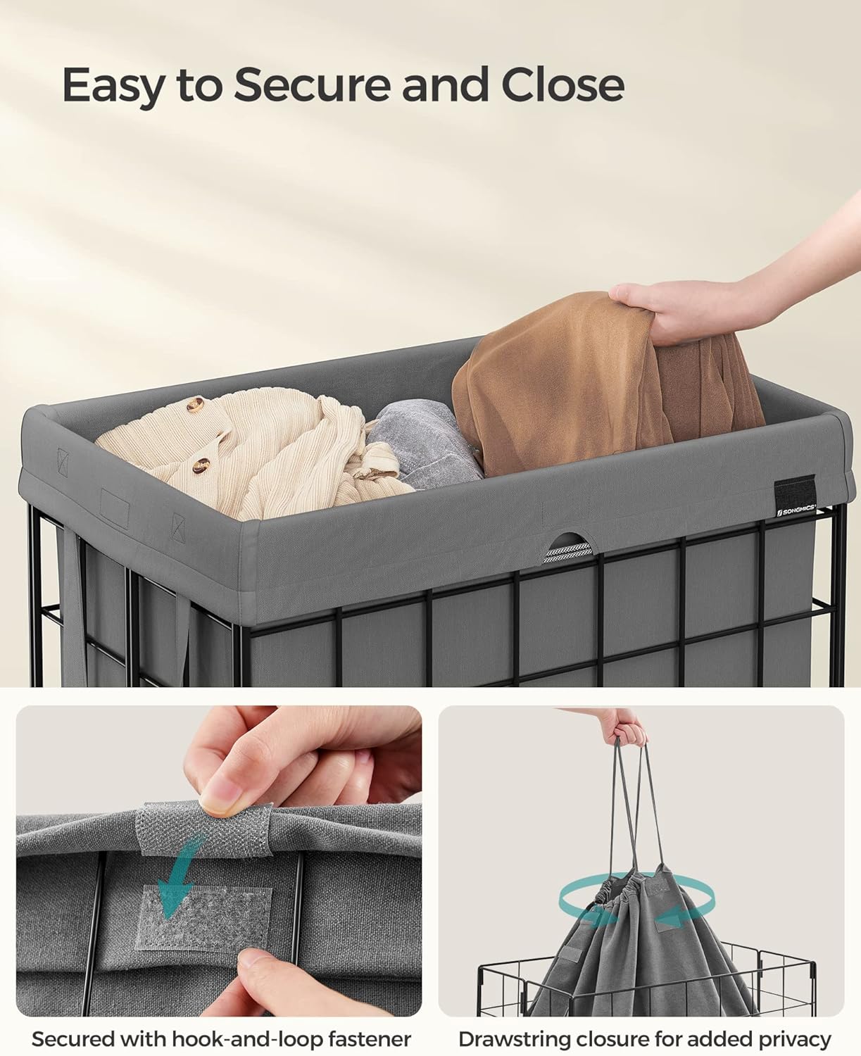 SONGMICS Collapsible Laundry Basket – Black + Gray (29 Gallon)