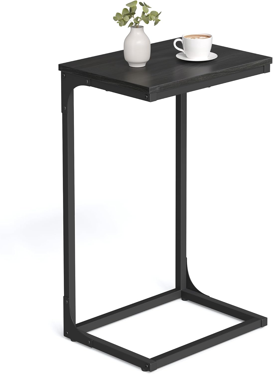 VASAGLE C-Shaped Side Table – Ebonized Oak Finish + Black