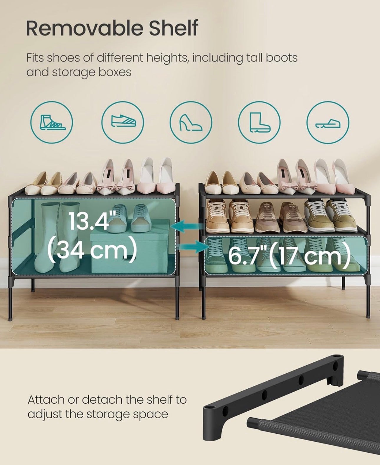 SONGMICS 3-Tier Shoe Rack Organizer