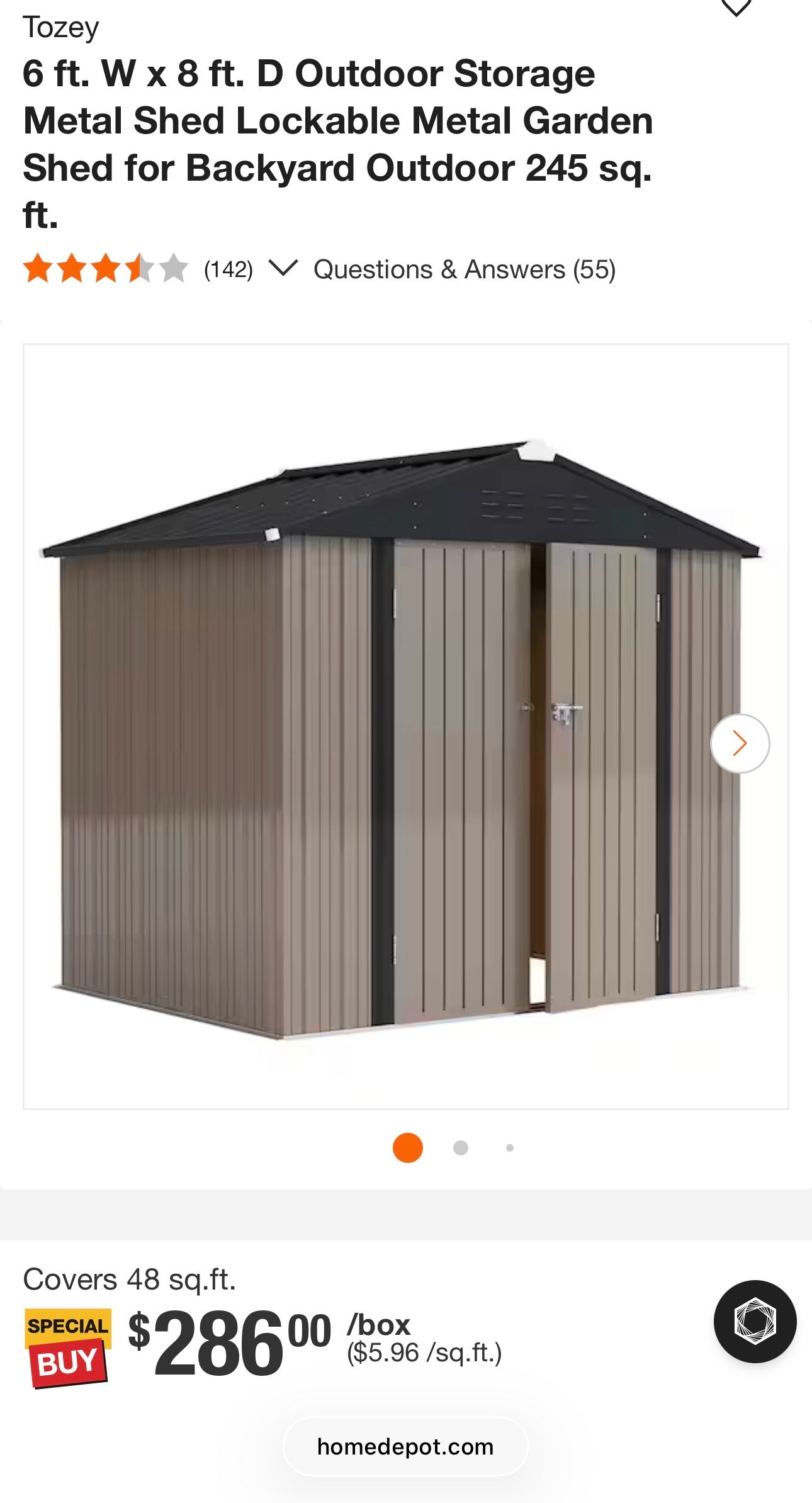Tozey 8×6 ft Outdoor Metal Storage Shed