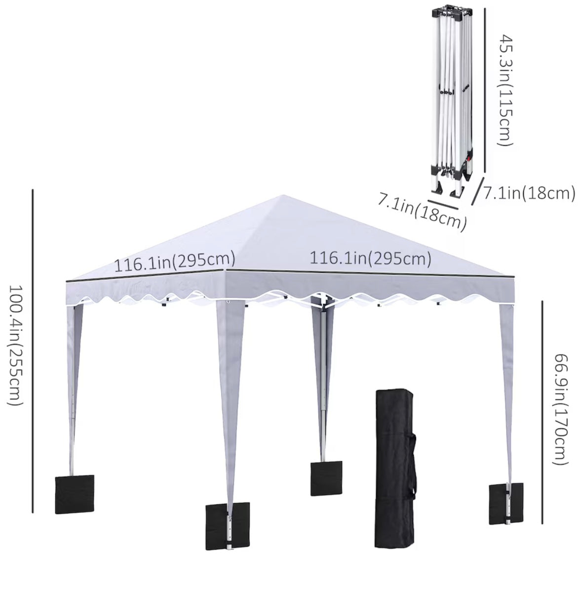 Outsunny 10’ x 10’ Folding Pop-Up Gazebo Tent – Adjustable Height | Steel Frame | Water-Resistant Canopy