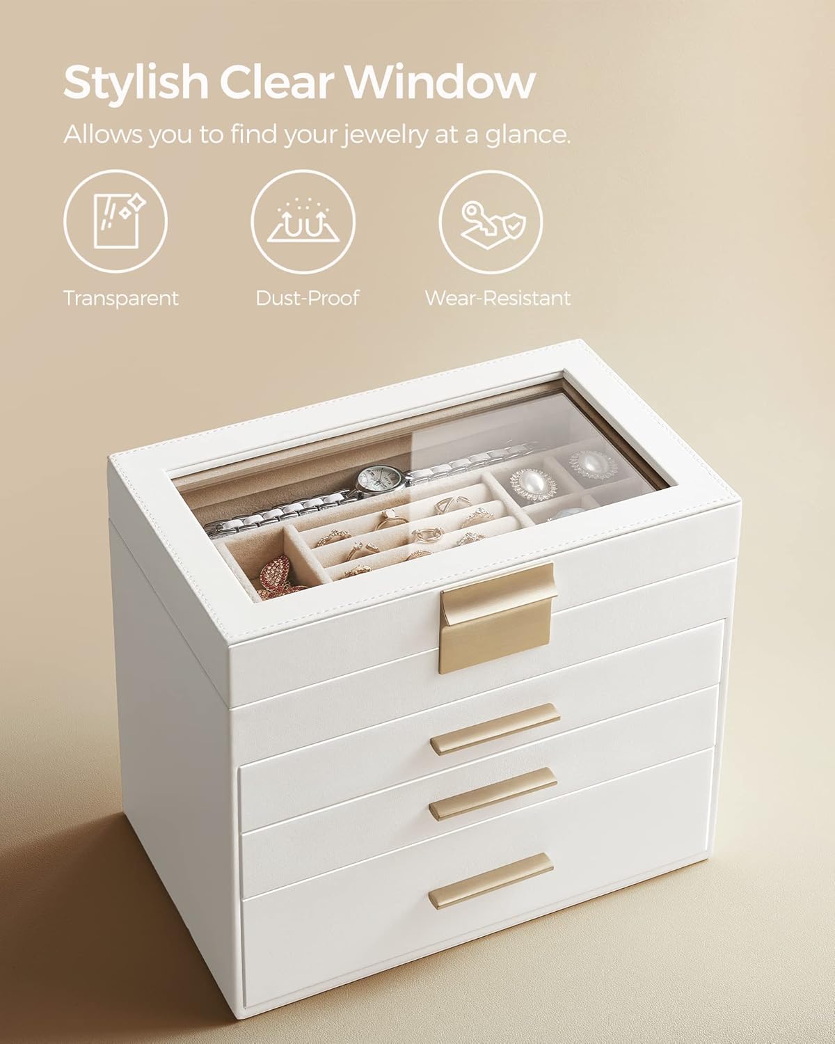 SONGMICS GISELLA Jewelry Box – Cloud White & Gold