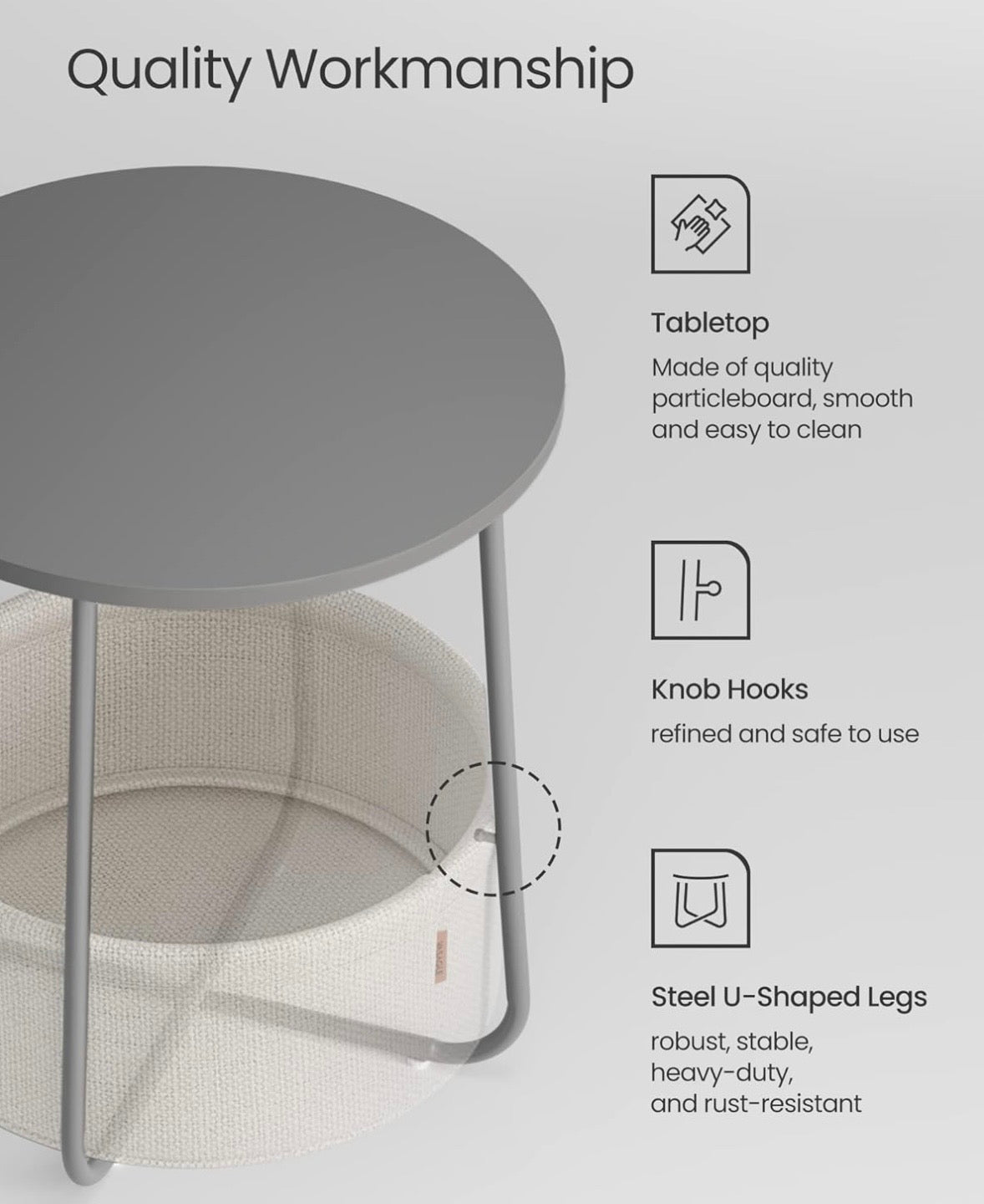 VASAGLE Round Side Table with Storage Basket