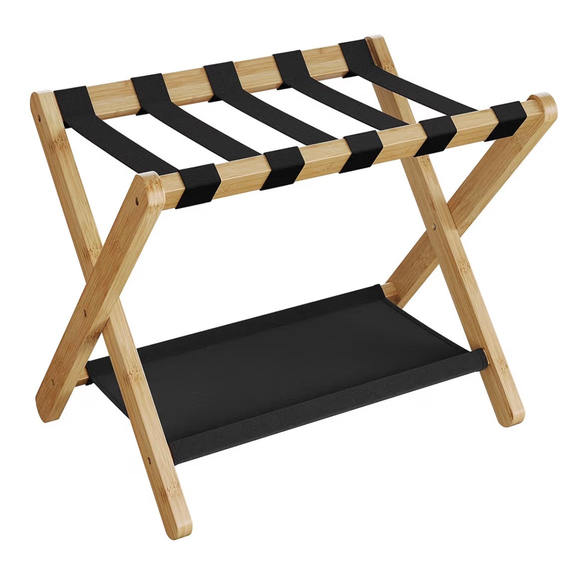 SONGMICS Bamboo Luggage Rack with Lower Storage Shelf - Natural Beige