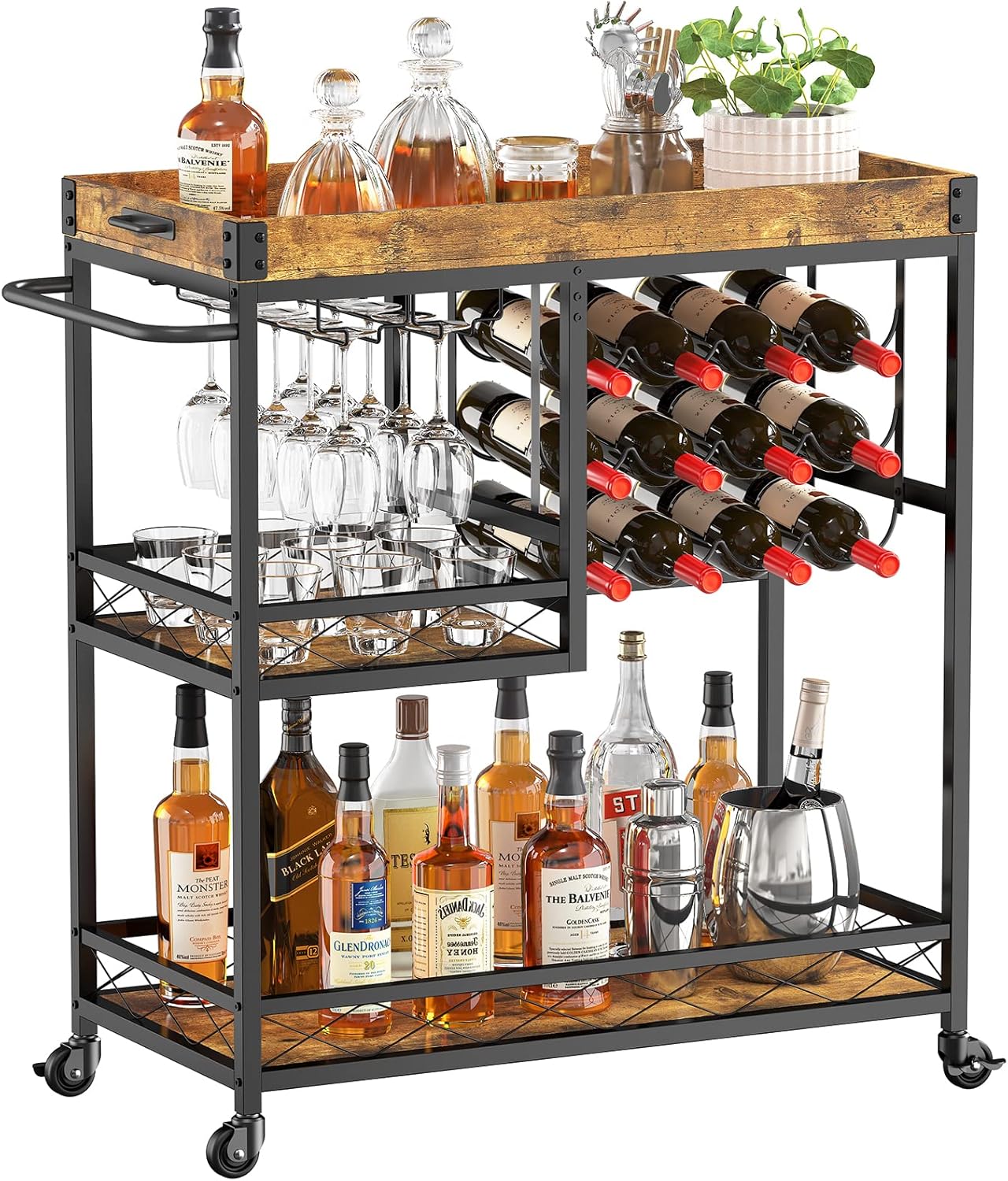 Lifewit Rustic Bar Cart with Wine Rack