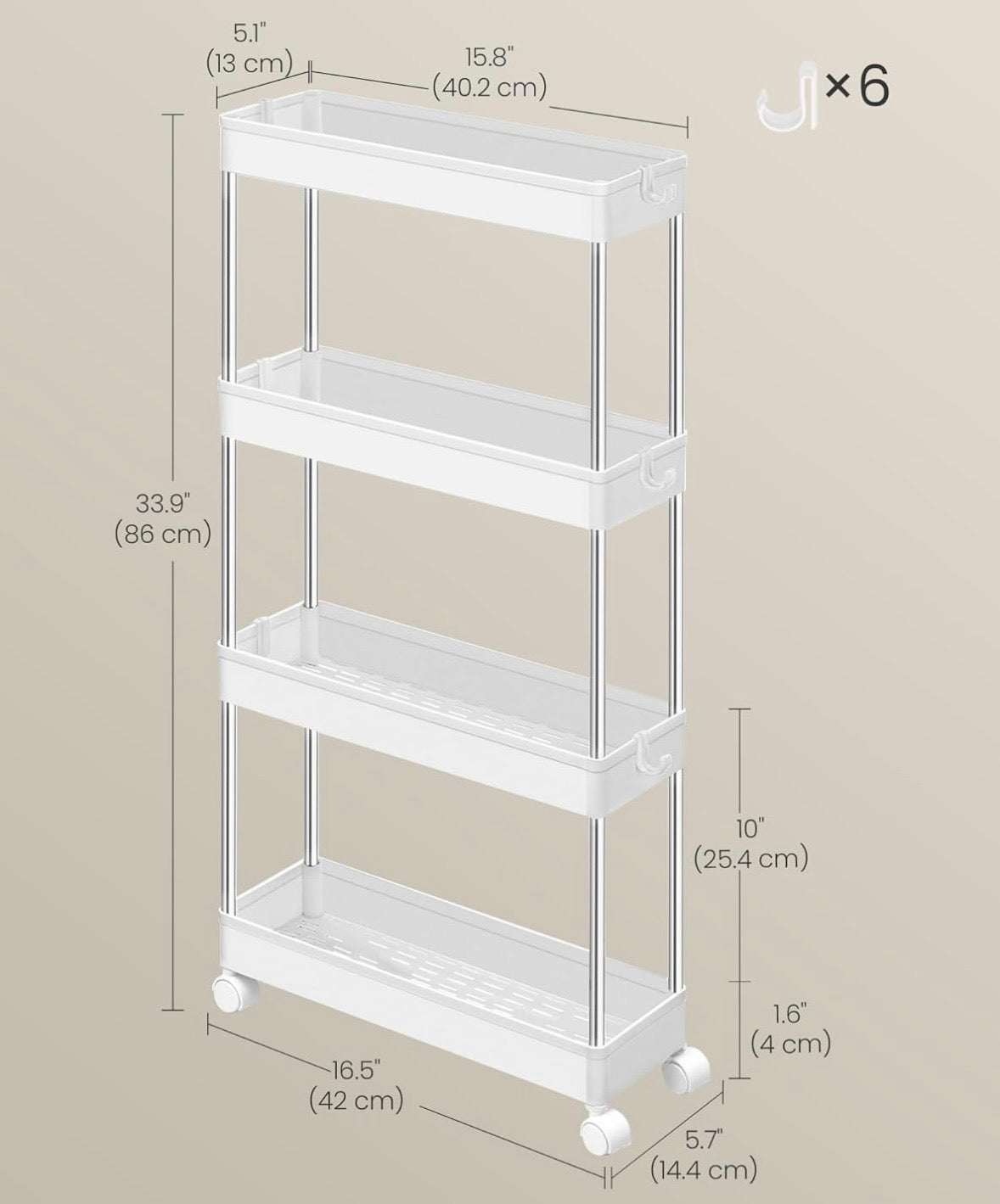 SONGMICS Slim Rolling Storage Trolley