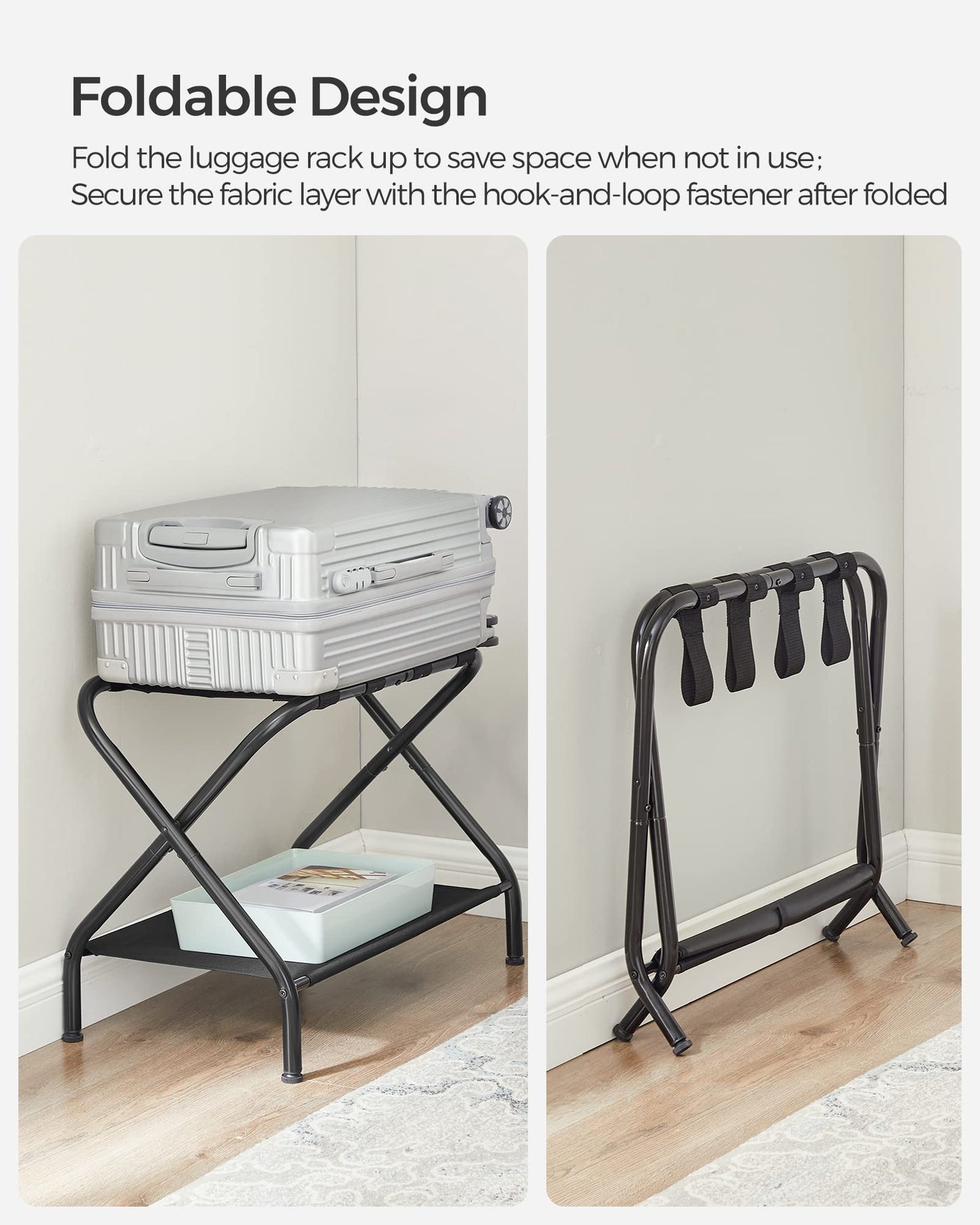 SONGMICS Foldable Luggage Rack with Shelf