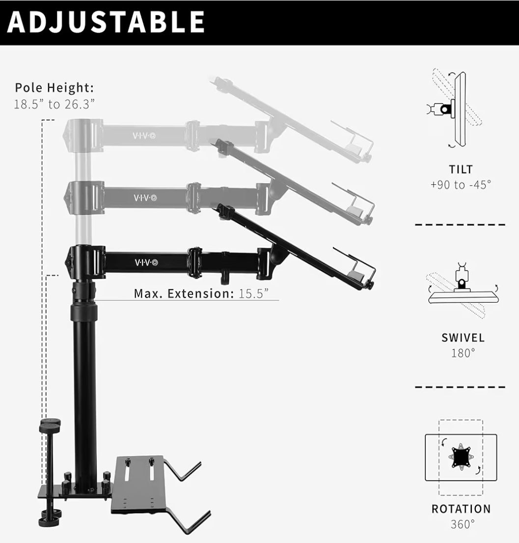 VIVO Vehicle Laptop Mount Stand — Adjustable Universal Car Mount for Laptops & Tablets (Open Box – Brand New)