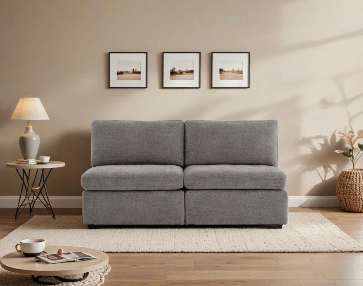 2-Piece Modular Armless Sofa – Linen-Style Upholstered Couch