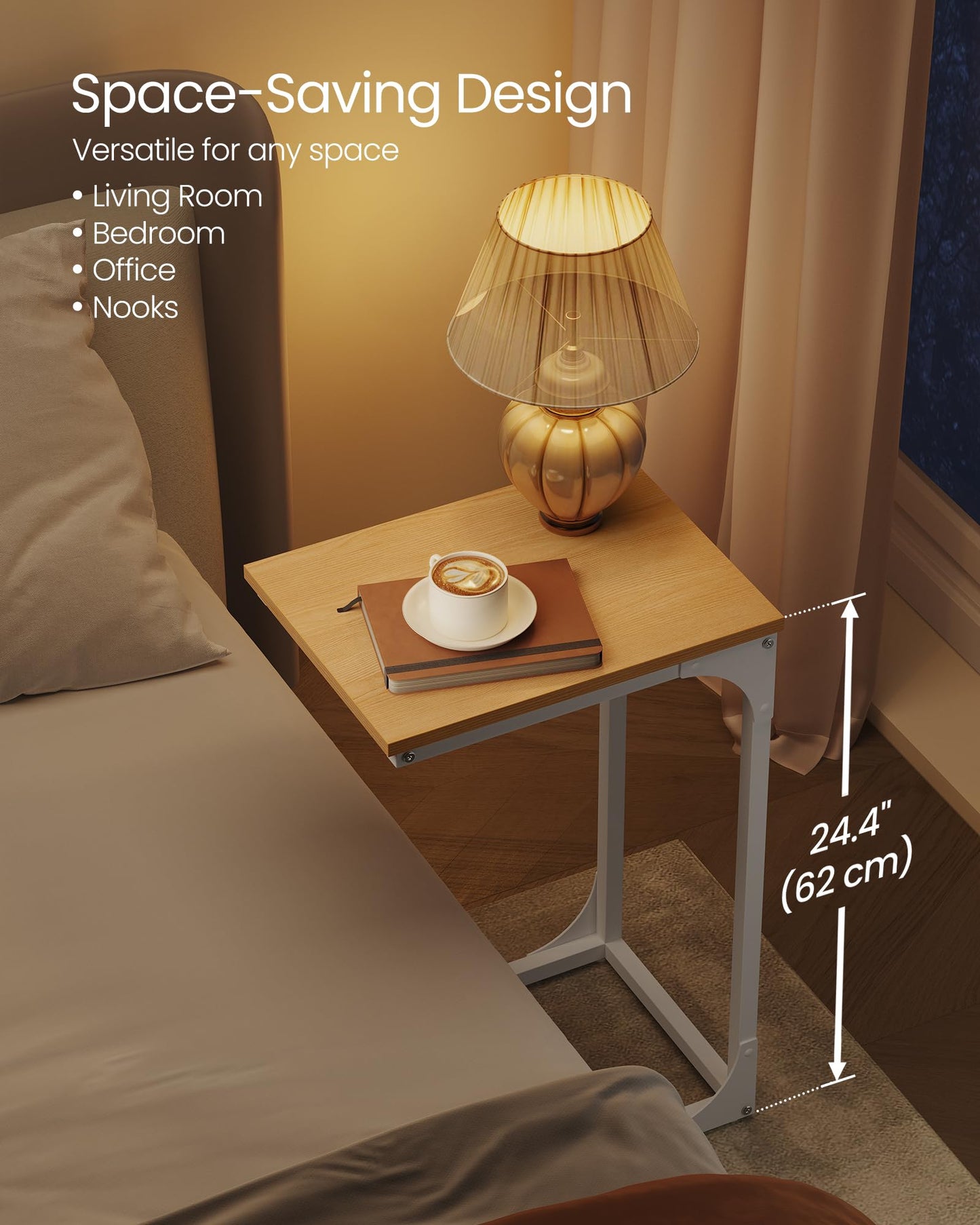 VASAGLE C-Shaped Side Table – Almond Yellow & Cloud White