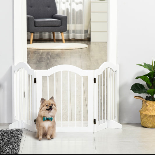 Foldable Freestanding Pet Gate – Wooden Indoor Dog Barrier with Supports & Space-Saving Design