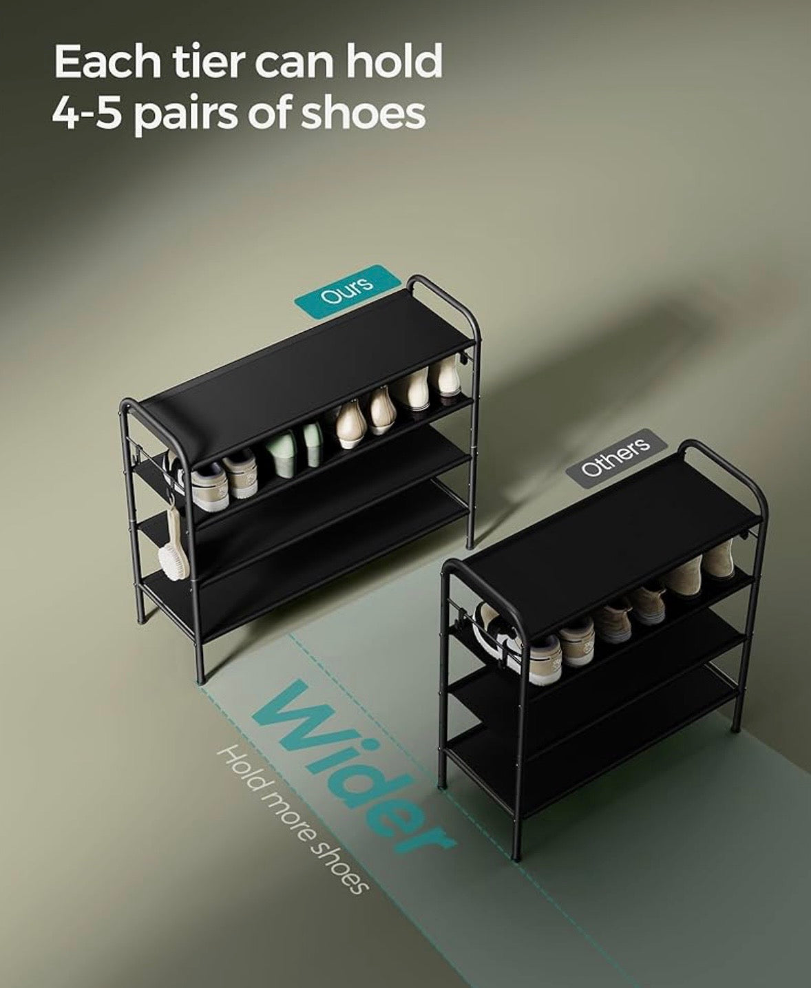 4-Tier Adjustable Shoe Rack with Side Hooks